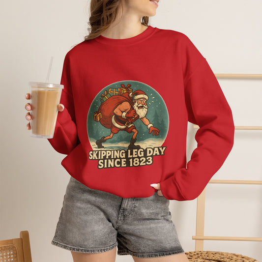 Santa Skipping Leg Day Sweatshirt, Funny Christmas Crewneck, Unisex Holiday Apparel, Gift for Gym Lovers, Cozy Winter Wear