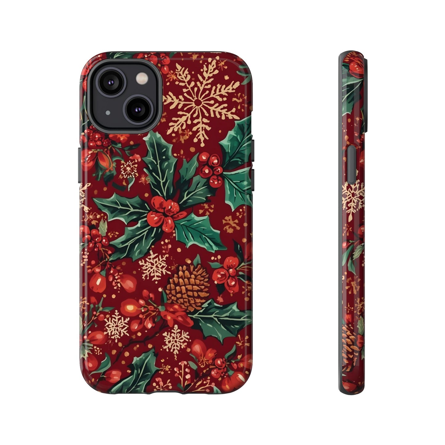 Christmas Floral Phone Case, Dual Layer Case for Iphone 17, 16, 15, 14, 13, 12, 11 & Samsung