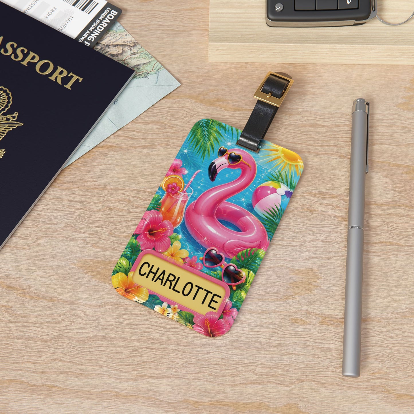 Personalized Luggage Tag — Tropical Summer Design, Custom Name ID Tag