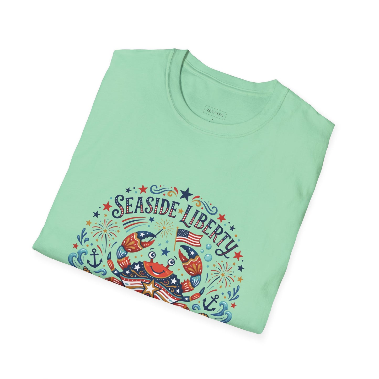 Seaside Liberty Crab T-Shirt — 4th of July Patriotic Summer Beach Tee