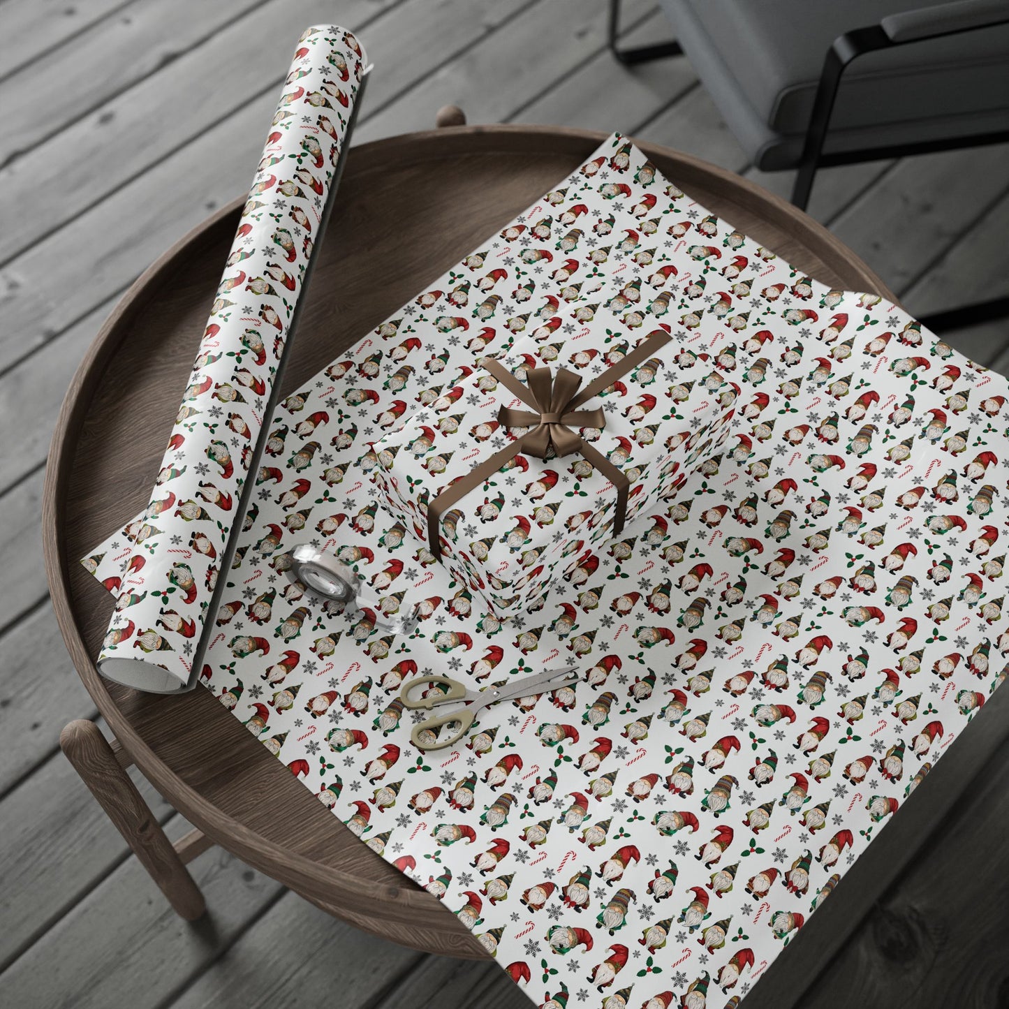 Christmas Gift Wrap Paper, Festive Wrapping Paper Roll with Whimsical Gnomes