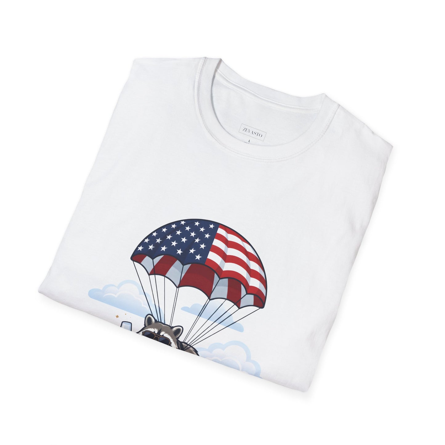Patriotic Parachuting Raccoon T-Shirt — "Celebrating 250 Years"