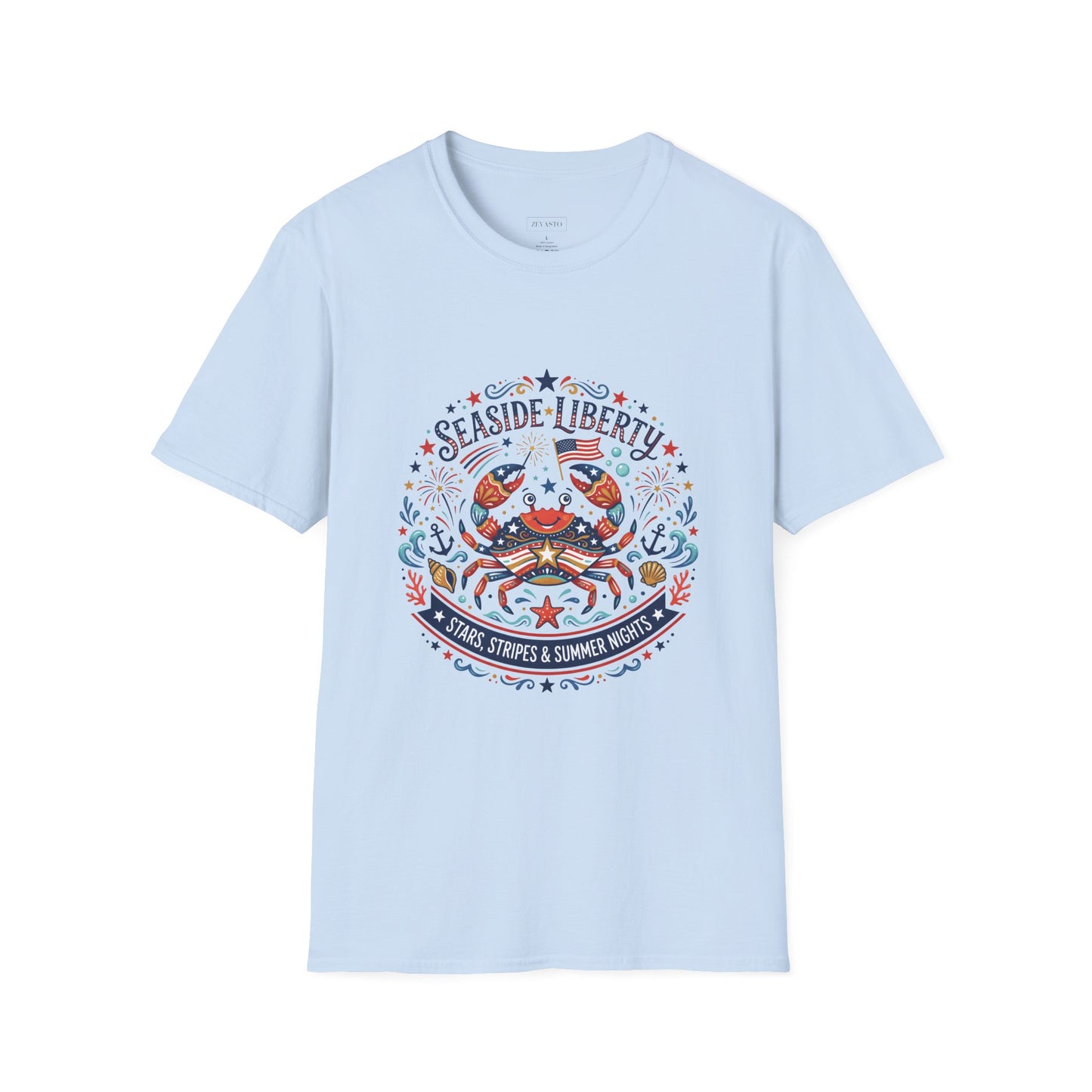 Seaside Liberty Crab T-Shirt — 4th of July Patriotic Summer Beach Tee