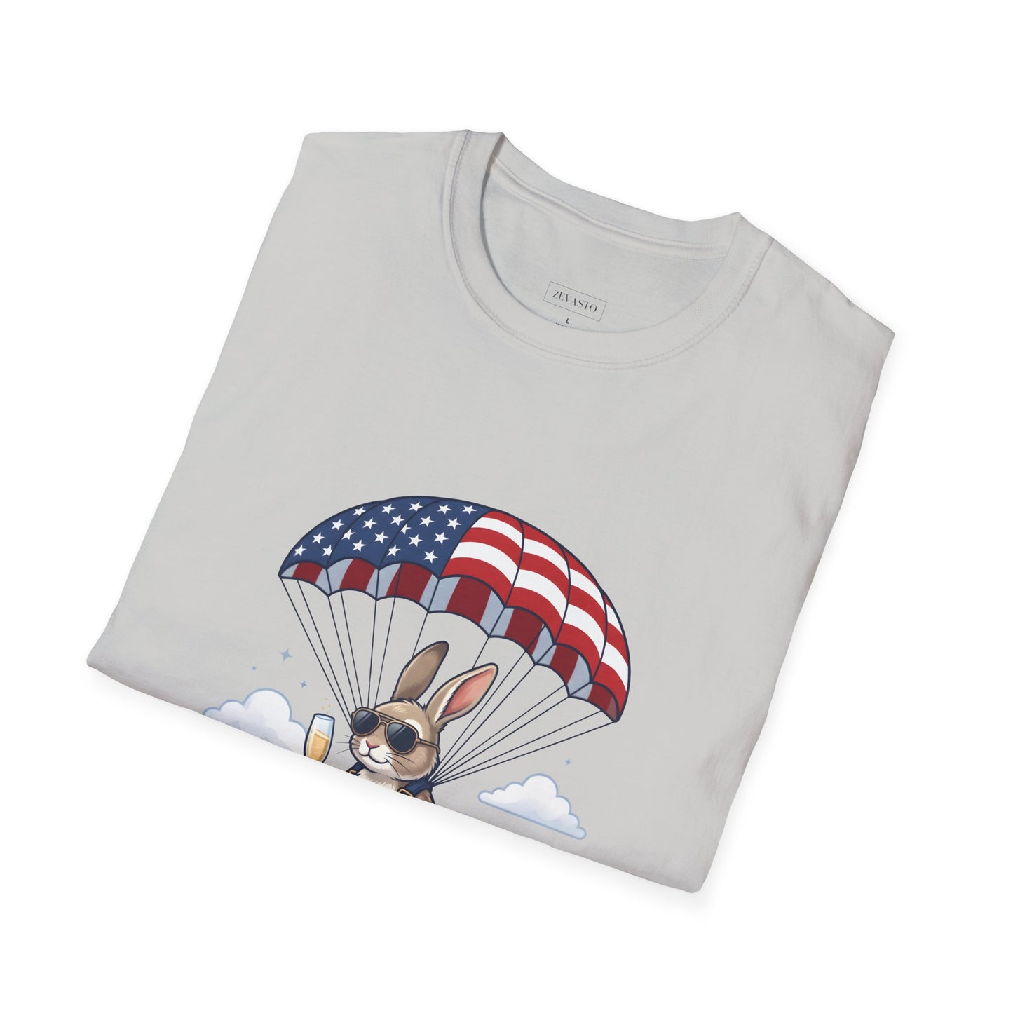 Patriotic Parachuting Bunny T-Shirt — "Celebrating 250 Years"