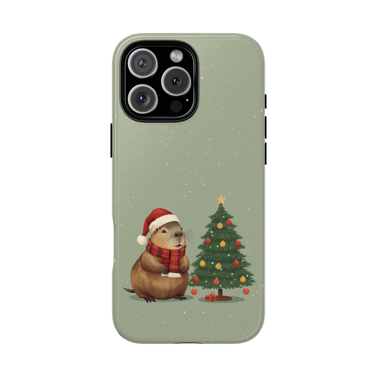 Christmas Phone Case with Capybara Design, Dual Layer Protective Case for Iphone 17, 16, 15, 14, 13 & Samsung