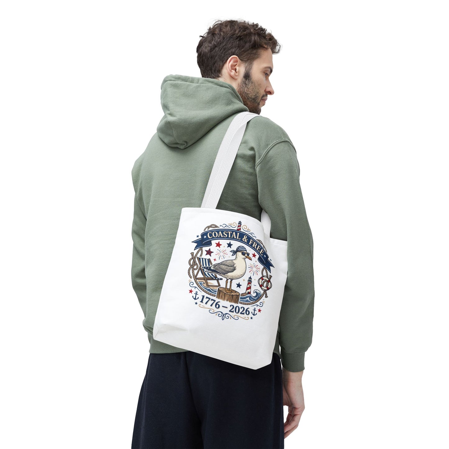 Coastal & Free Seagull Tote Bag — Patriotic 4th of July Beach Tote