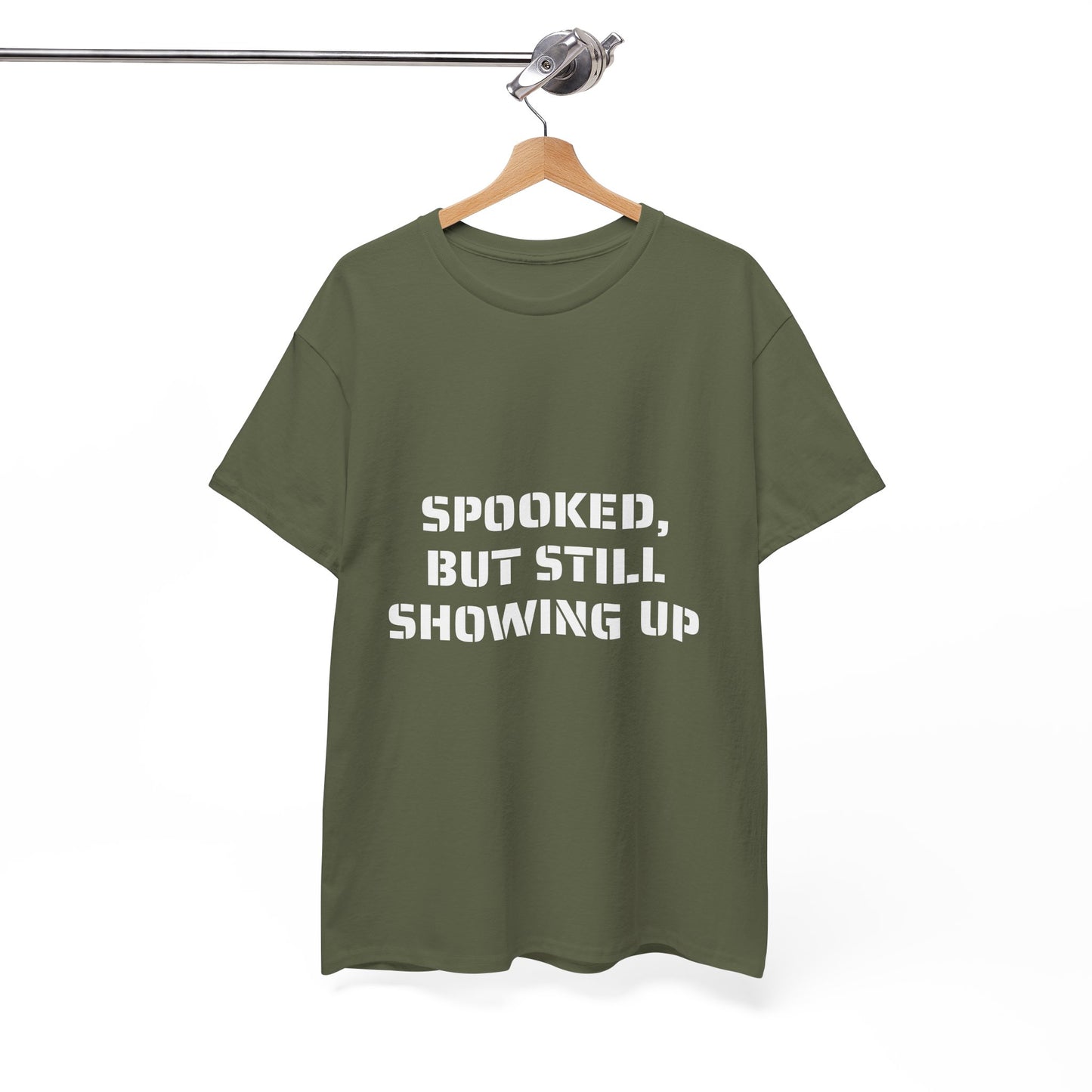 Spooked, But Still Showing Up Unisex Heavy Cotton Tee | Halloween, Funny T-Shirt