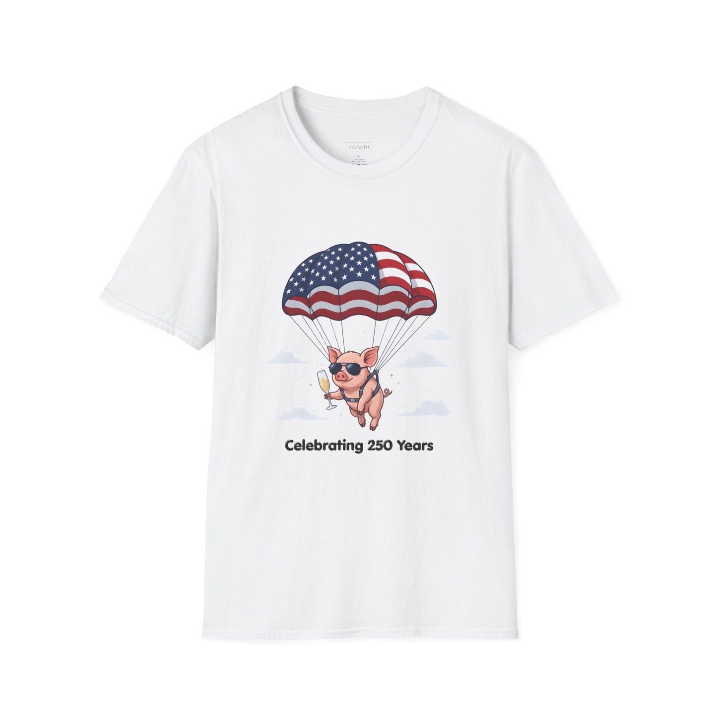 Patriotic Parachuting Piglet T-shirt - “Celebrating 250 Years”