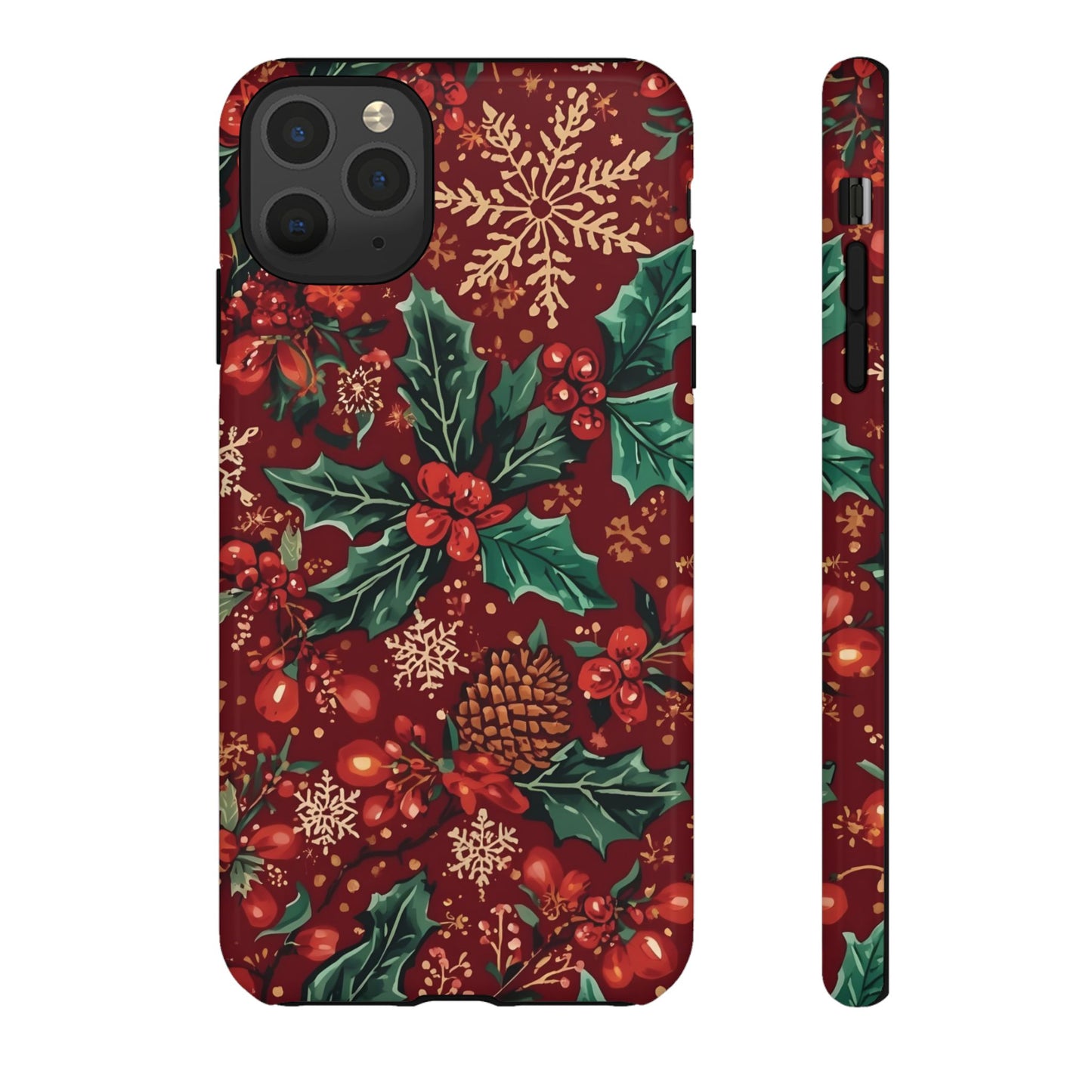 Christmas Floral Phone Case, Dual Layer Case for Iphone 17, 16, 15, 14, 13, 12, 11 & Samsung