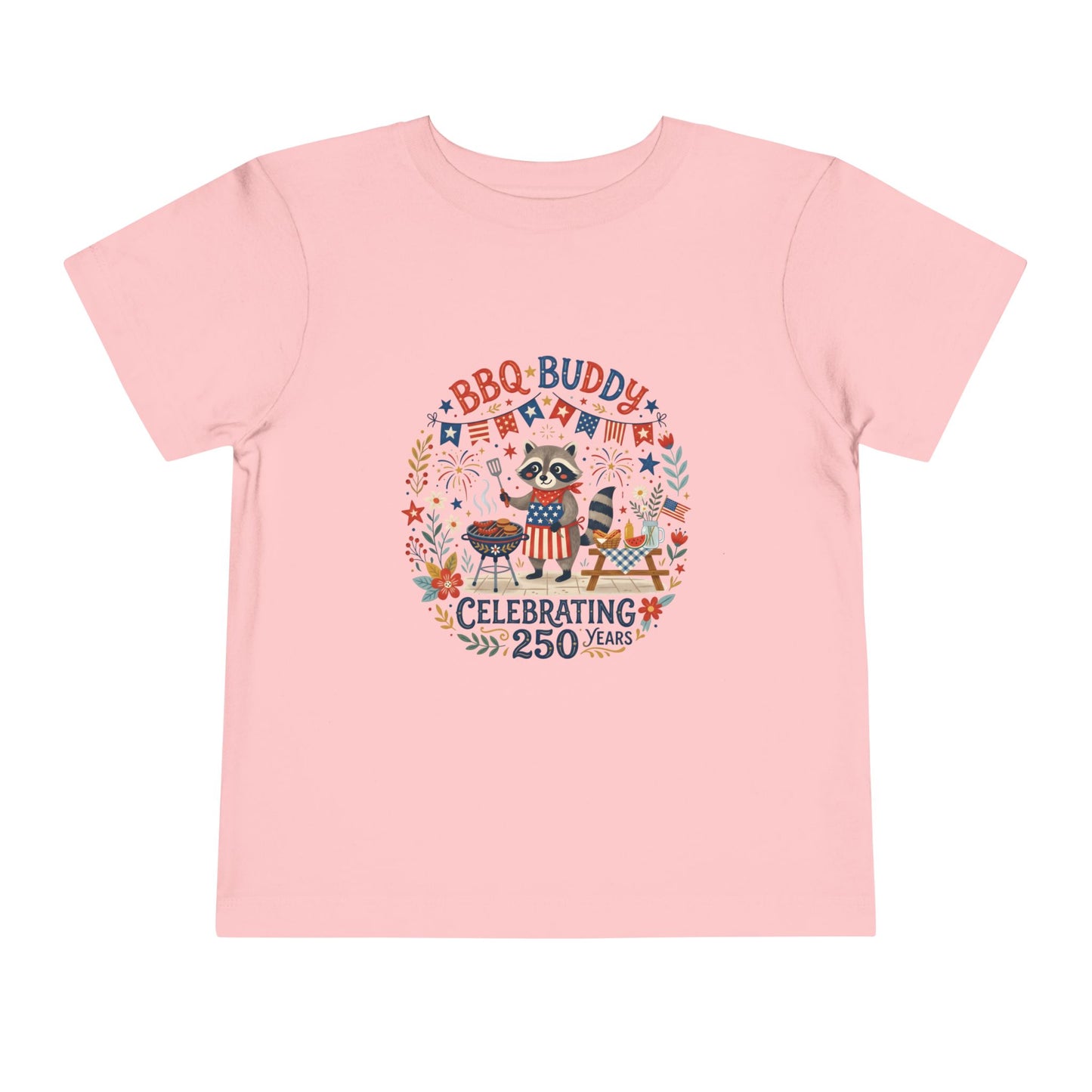 BBQ Buddy Toddler Tee - Celebrating 250 Years Patriotic Shirt for Kids, 4th of July Tee