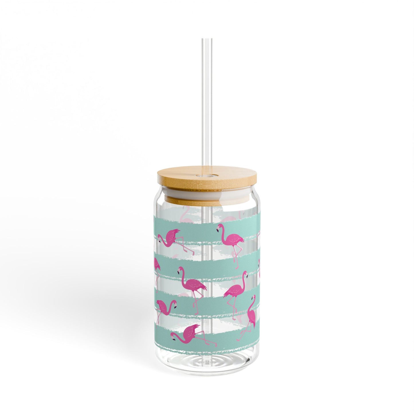 Flamingo Stripe Sipper Glass - 16oz Reusable Summer Straw Cup