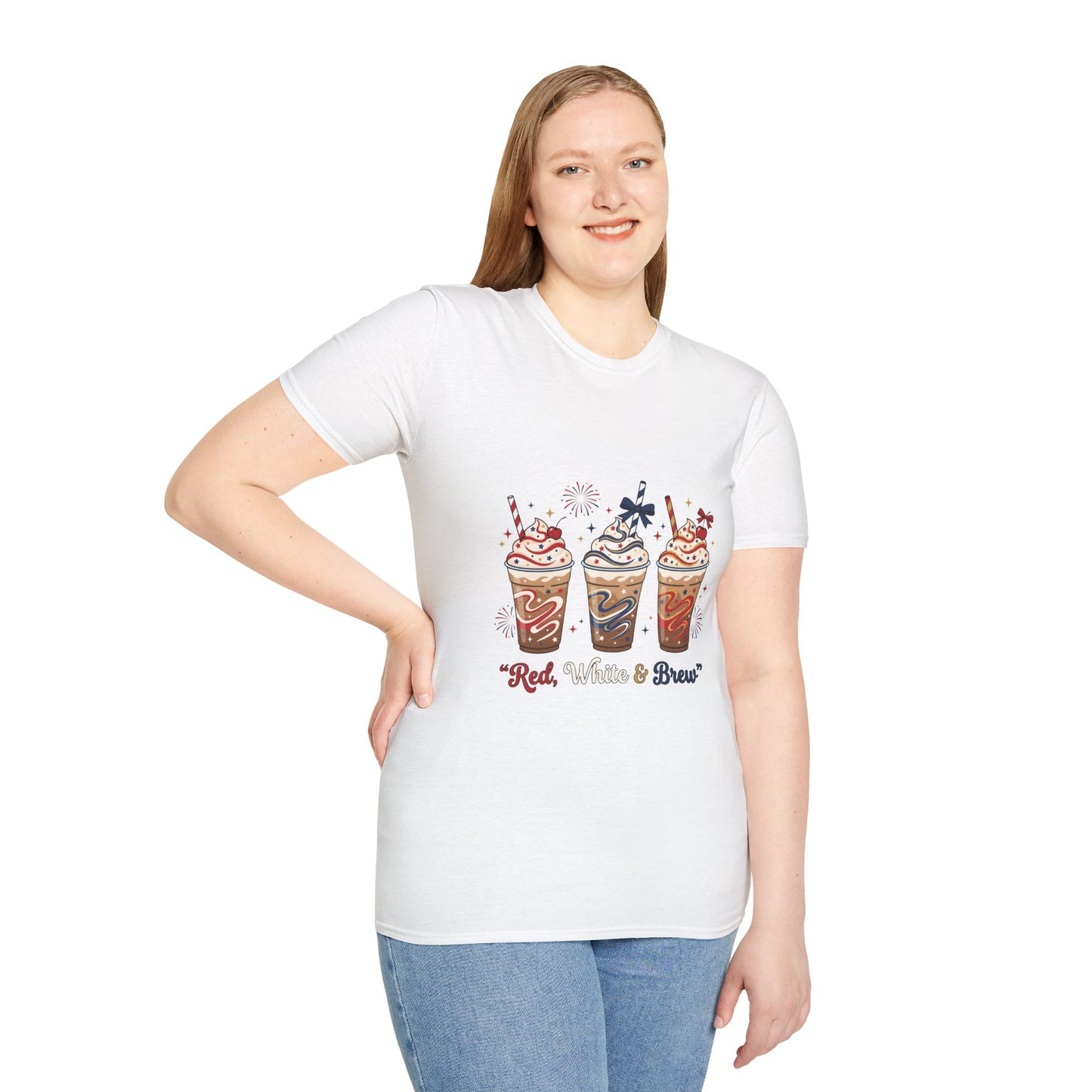 Patriotic Iced Coffee Tee — "Red, White & Brew" Graphic T‑Shirt