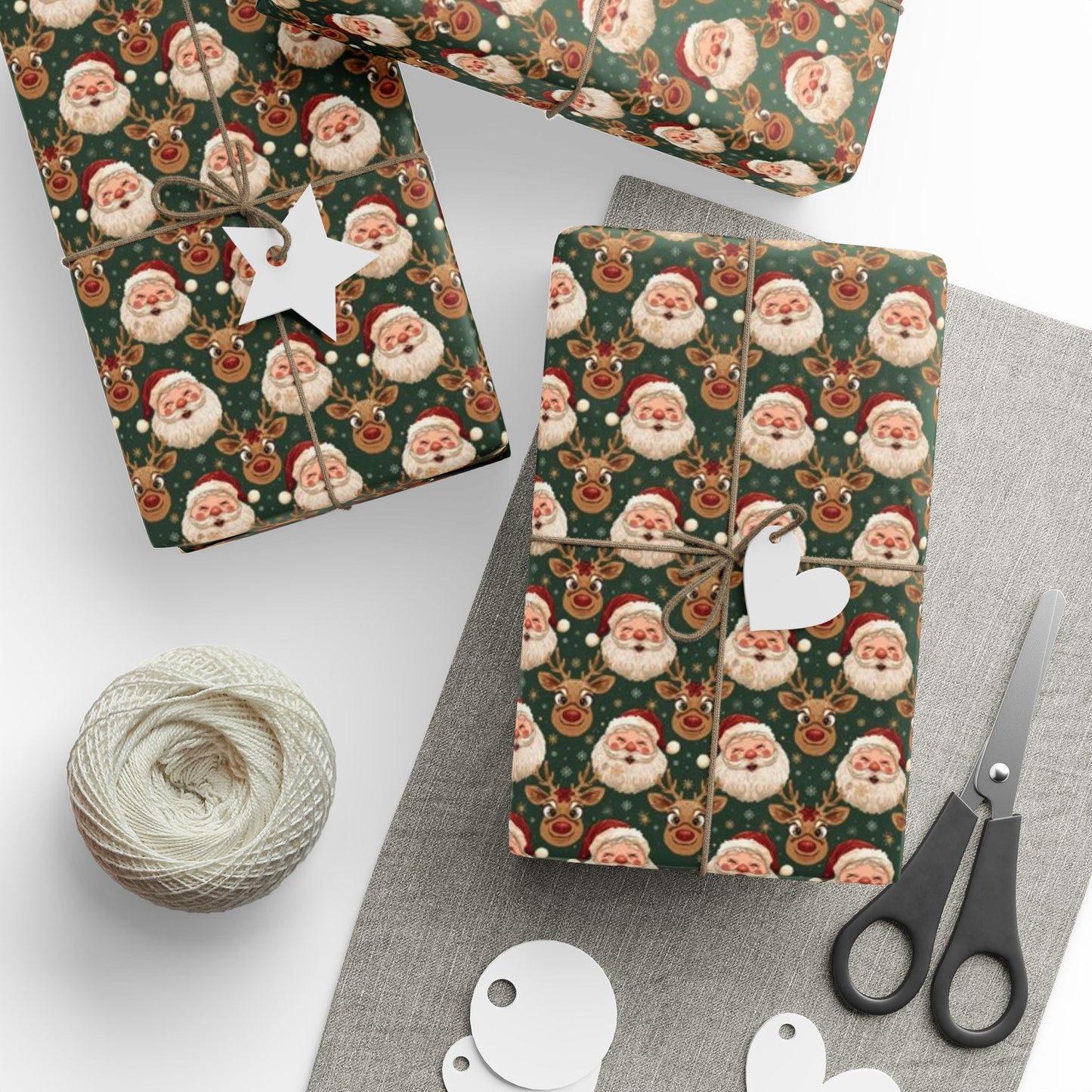 Christmas Gift Wrapping Papers, Holiday Elegant Gift Wrap, Luxury Paper for Gifts, Santa and Reindeer Design