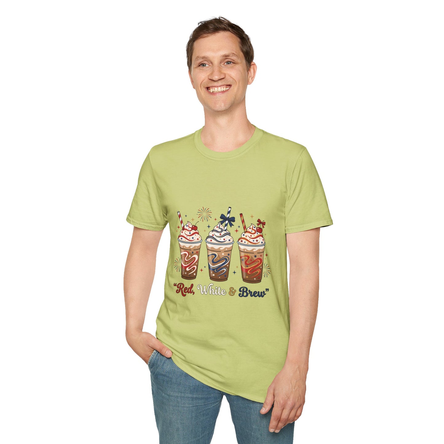 Patriotic Iced Coffee Tee — "Red, White & Brew" Graphic T‑Shirt