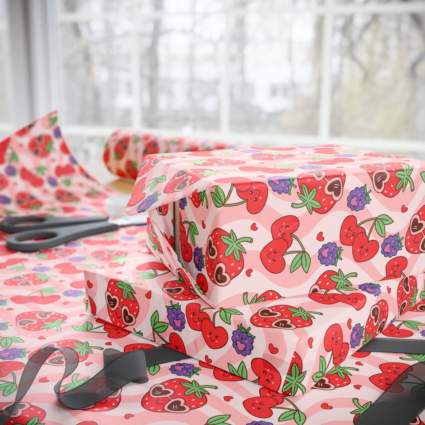 Strawberry Hearts Wrapping Paper Roll — Cute Valentine & Birthday Gift Wrap