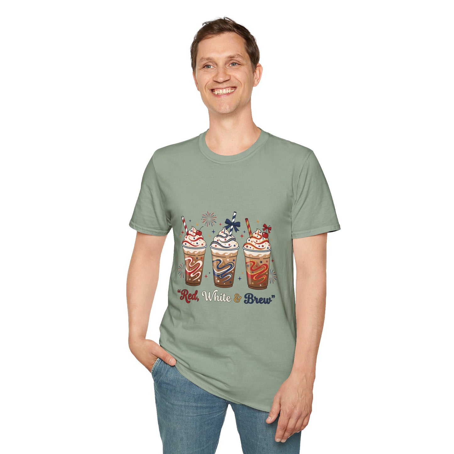 Patriotic Iced Coffee Tee — "Red, White & Brew" Graphic T‑Shirt