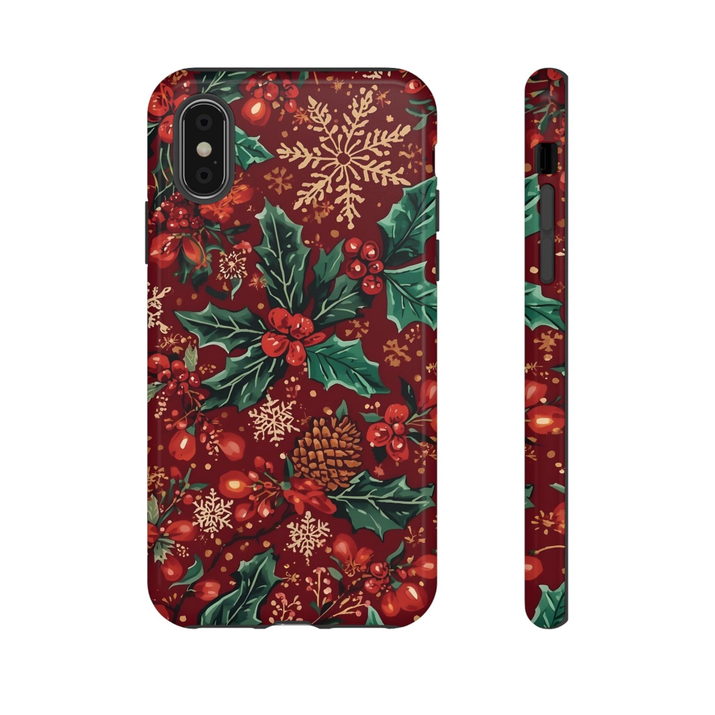 Christmas Floral Phone Case, Dual Layer Case for Iphone 17, 16, 15, 14, 13, 12, 11 & Samsung