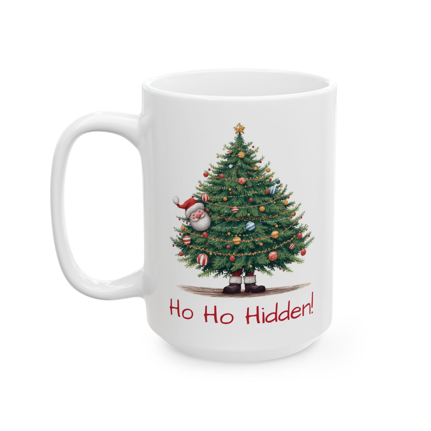 Christmas Tree Ceramic Mug - "Ho Ho Hidden!" Holiday Coffee Cup