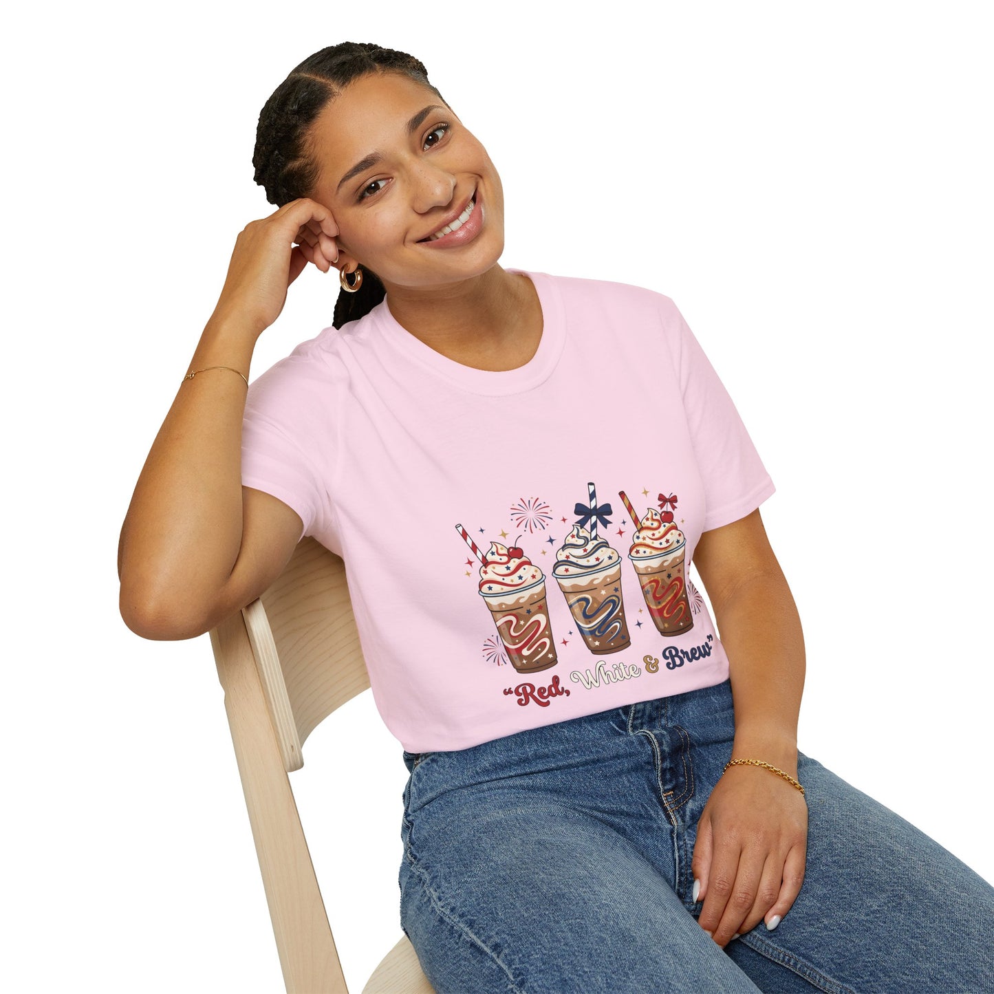 Patriotic Iced Coffee Tee — "Red, White & Brew" Graphic T‑Shirt