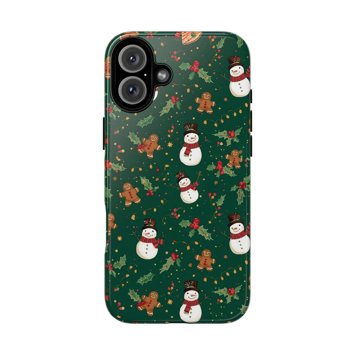 Christmas Phone Case with Snowmen and Gingerbread Design, Dual Layer Phone Case for Iphone & Samsung