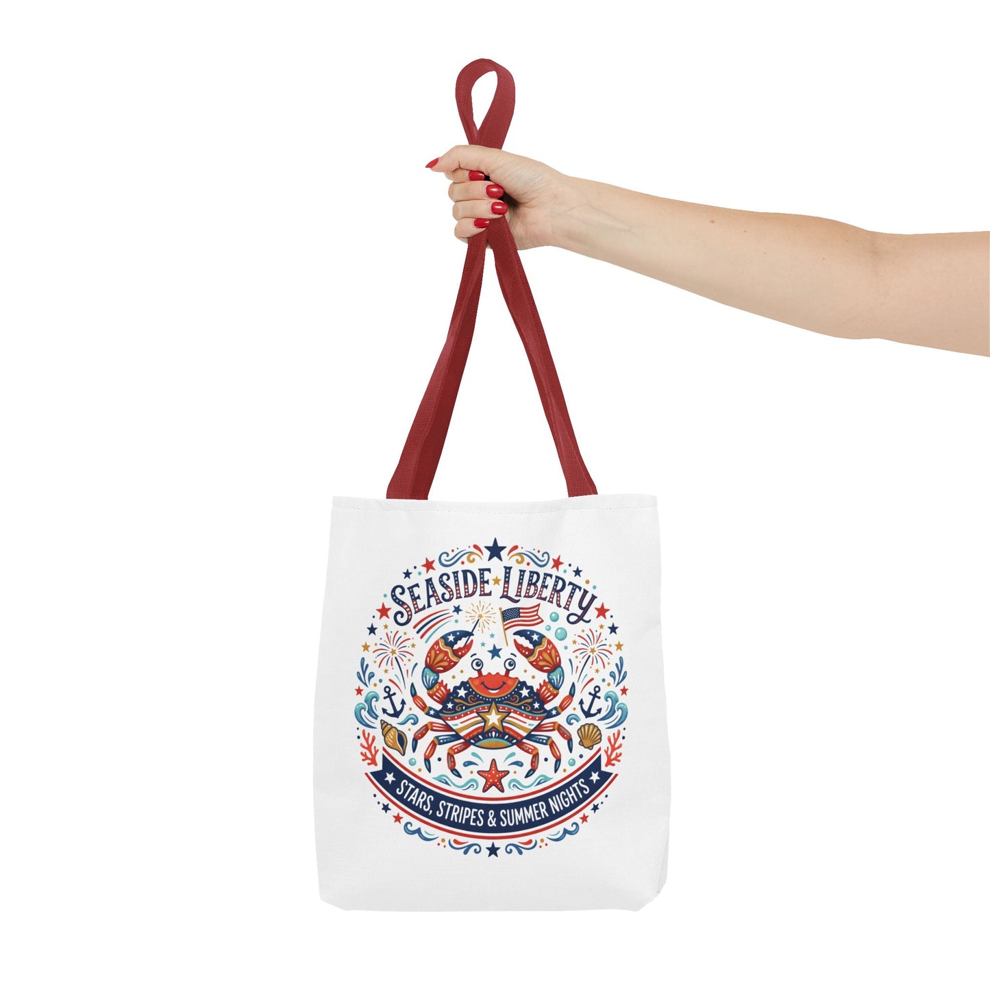 Seaside Liberty Tote Bag — 4th of July, Patriotic Bag "Stars, Stripes & Summer Nights"
