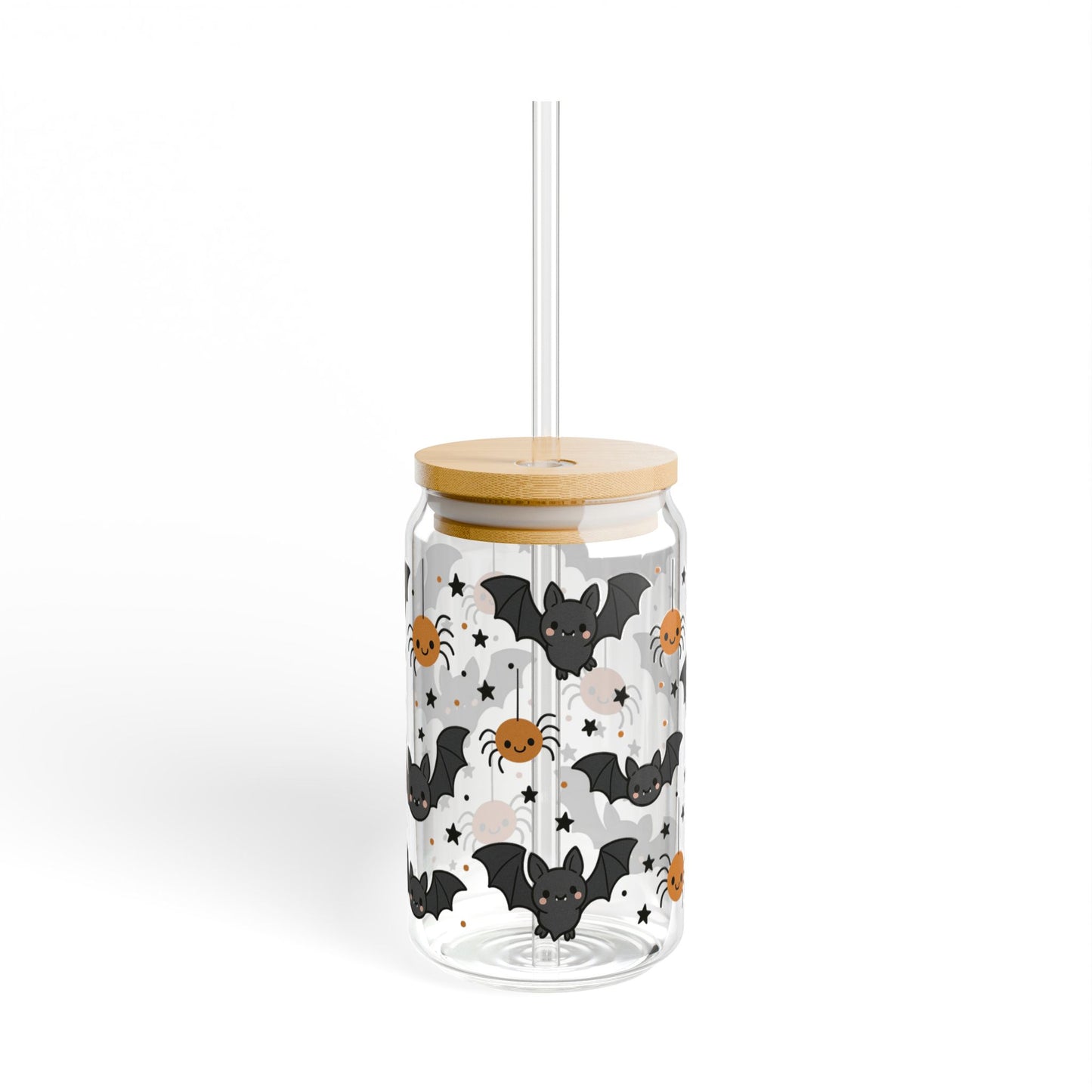 Halloween-Themed Sipper Glass, 16oz with Bat and Spider Design, Perfect for Spooky Parties, Fall Gatherings