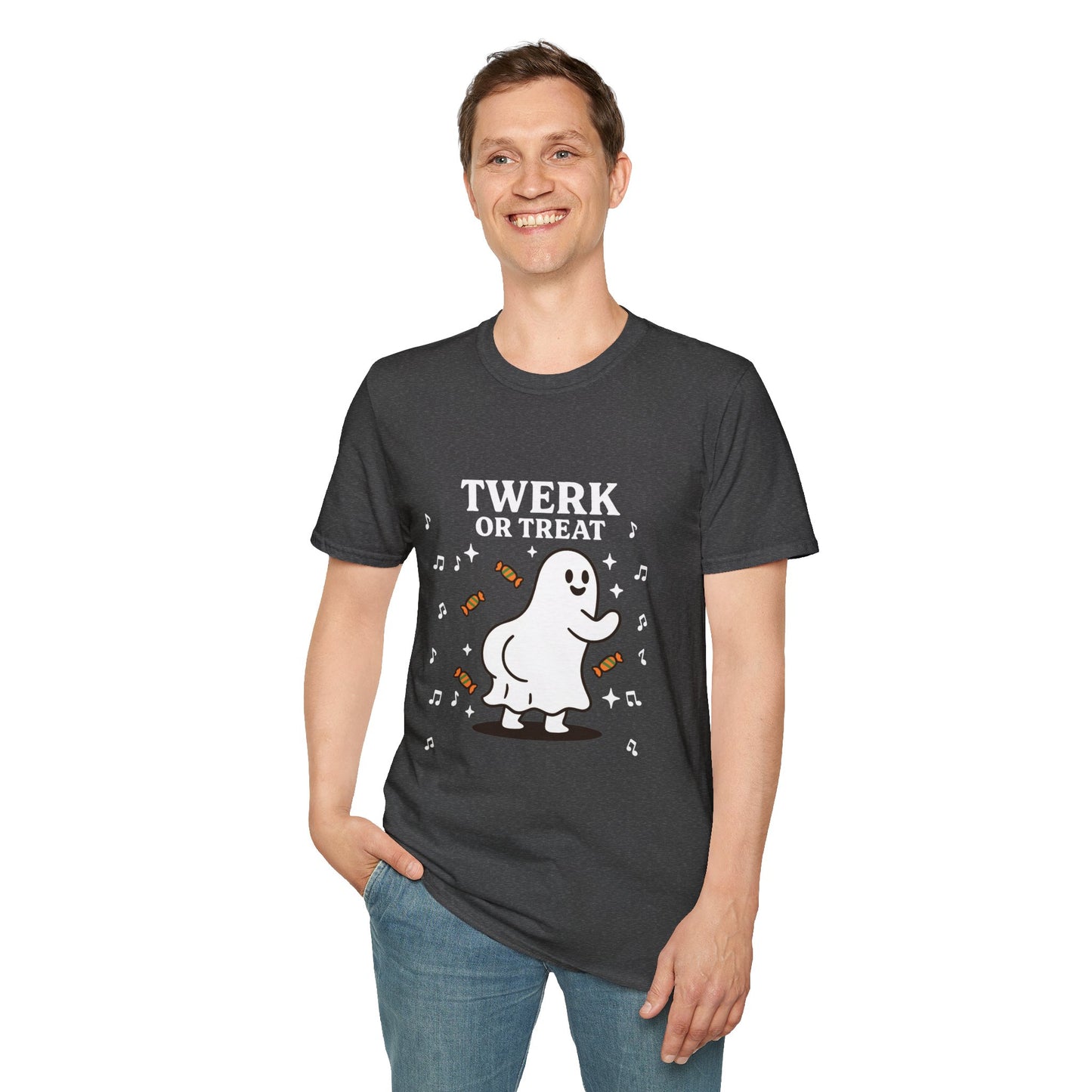 Whimsical Halloween T-Shirt for Adults, Fun Ghost Tee, Twerk or Treat Shirt, Unisex Costume Top, Spooky Celebration Apparel