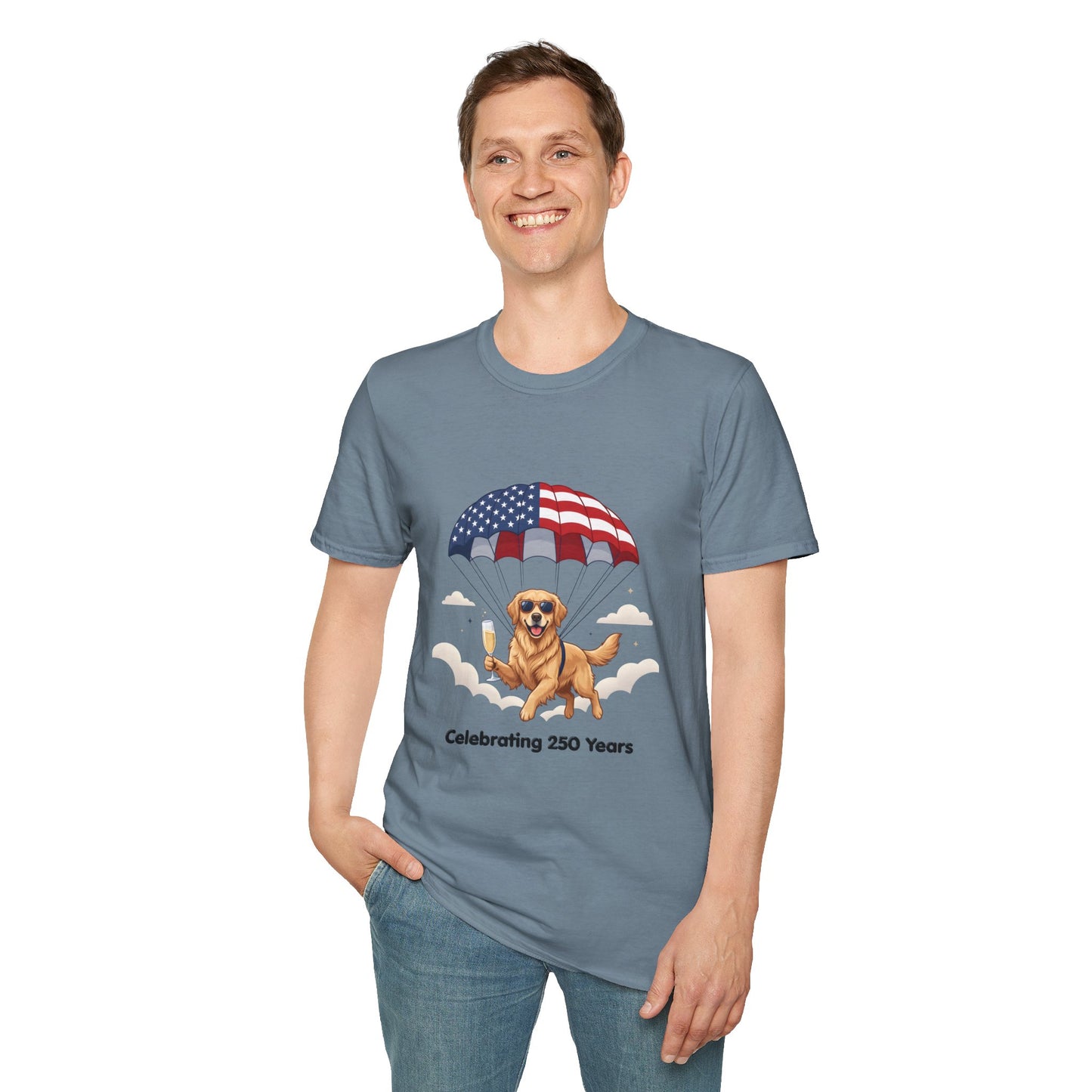 Patriotic Golden Retriever T-Shirt — "Celebrating 250 Years"