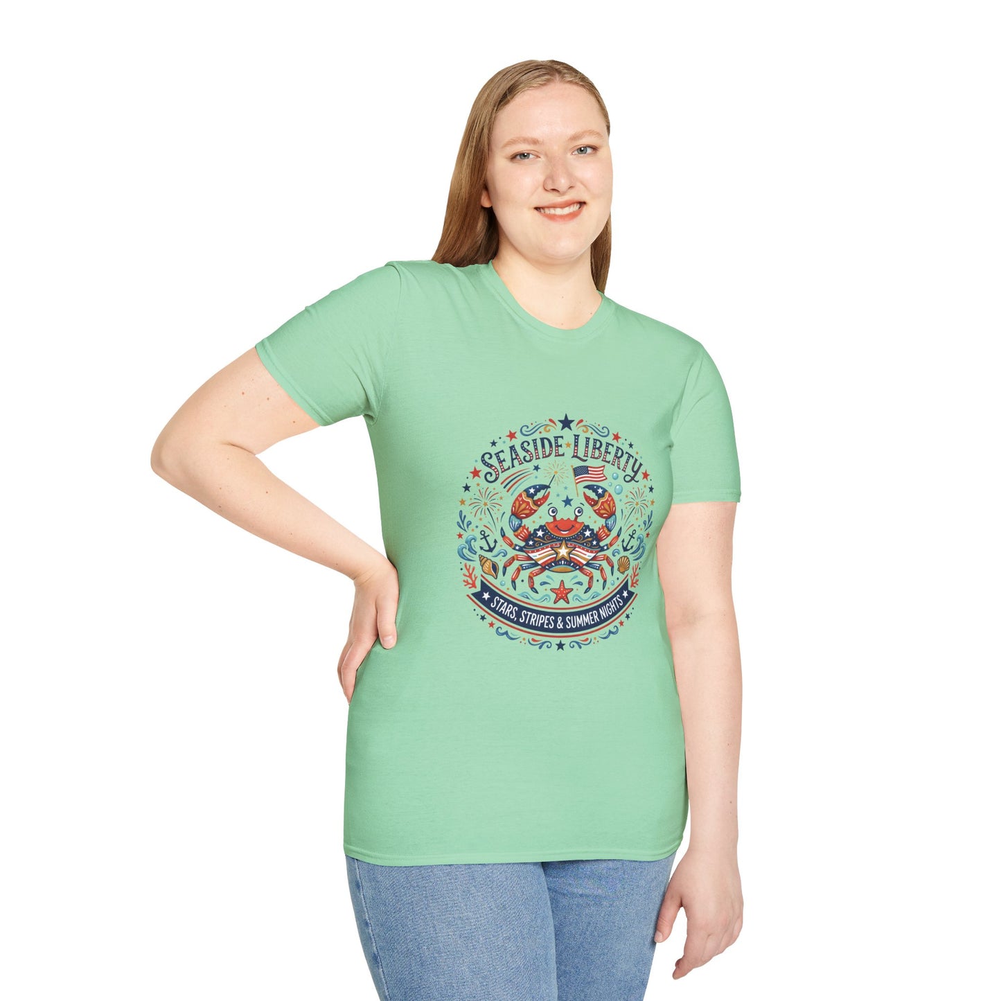 Seaside Liberty Crab T-Shirt — 4th of July Patriotic Summer Beach Tee