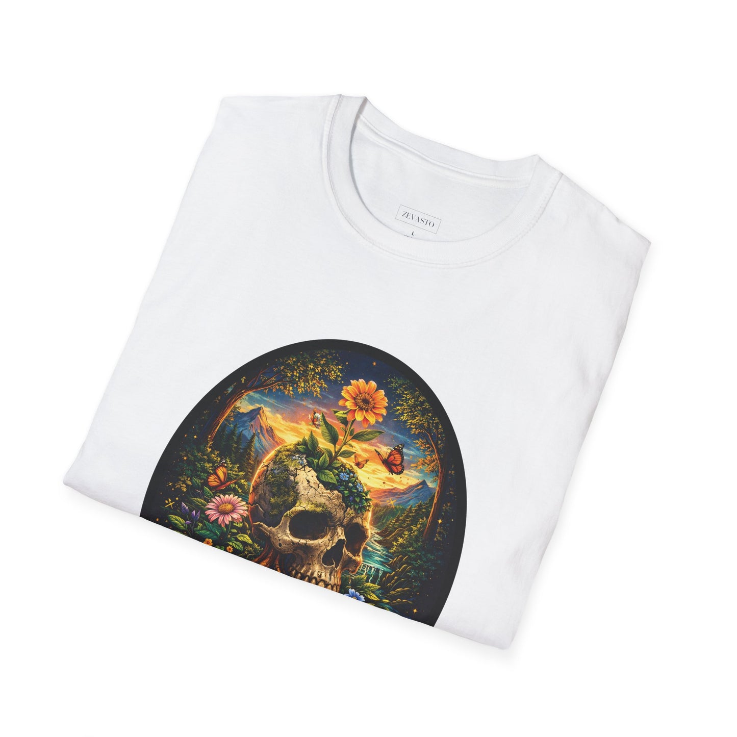 Growing Through It T-Shirt – Earth Day Nature Skull Graphic Tee | Mental Growth & Healing Shirt | Botanical Aesthetic Unisex Tee
