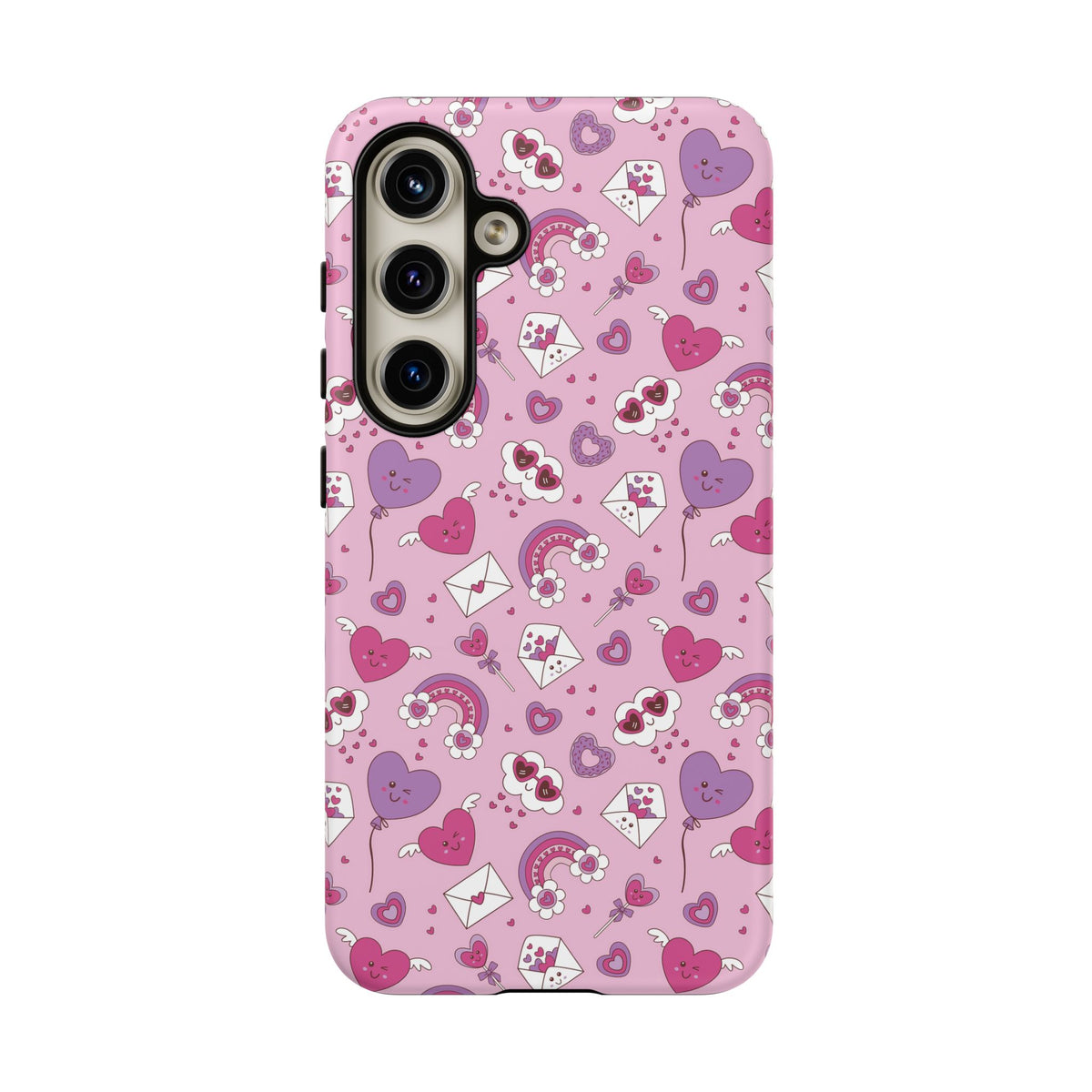 Pink Valentine Phone Case – Cute Hearts, Envelopes & Rainbows Protective Cover