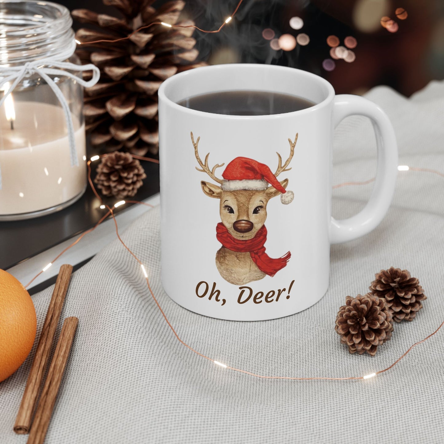 Festive Reindeer Ceramic Mug - Perfect Holiday Coffee Cup, Christmas Mug
