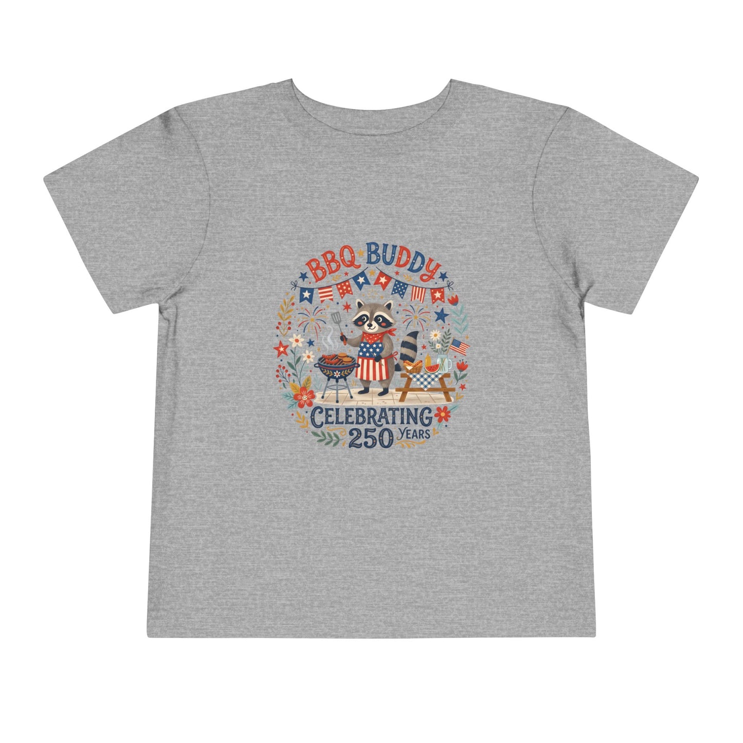 BBQ Buddy Toddler Tee - Celebrating 250 Years Patriotic Shirt for Kids, 4th of July Tee
