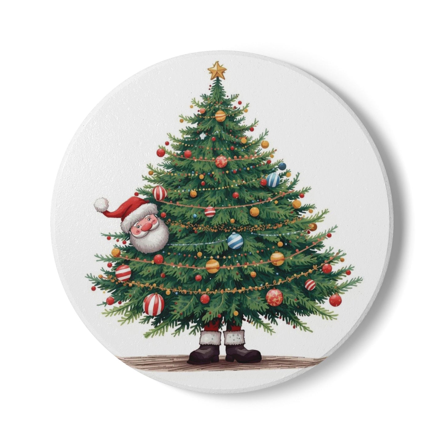 Christmas Tree Ceramic Coaster - Festive Holiday Decor, Santa Coaster