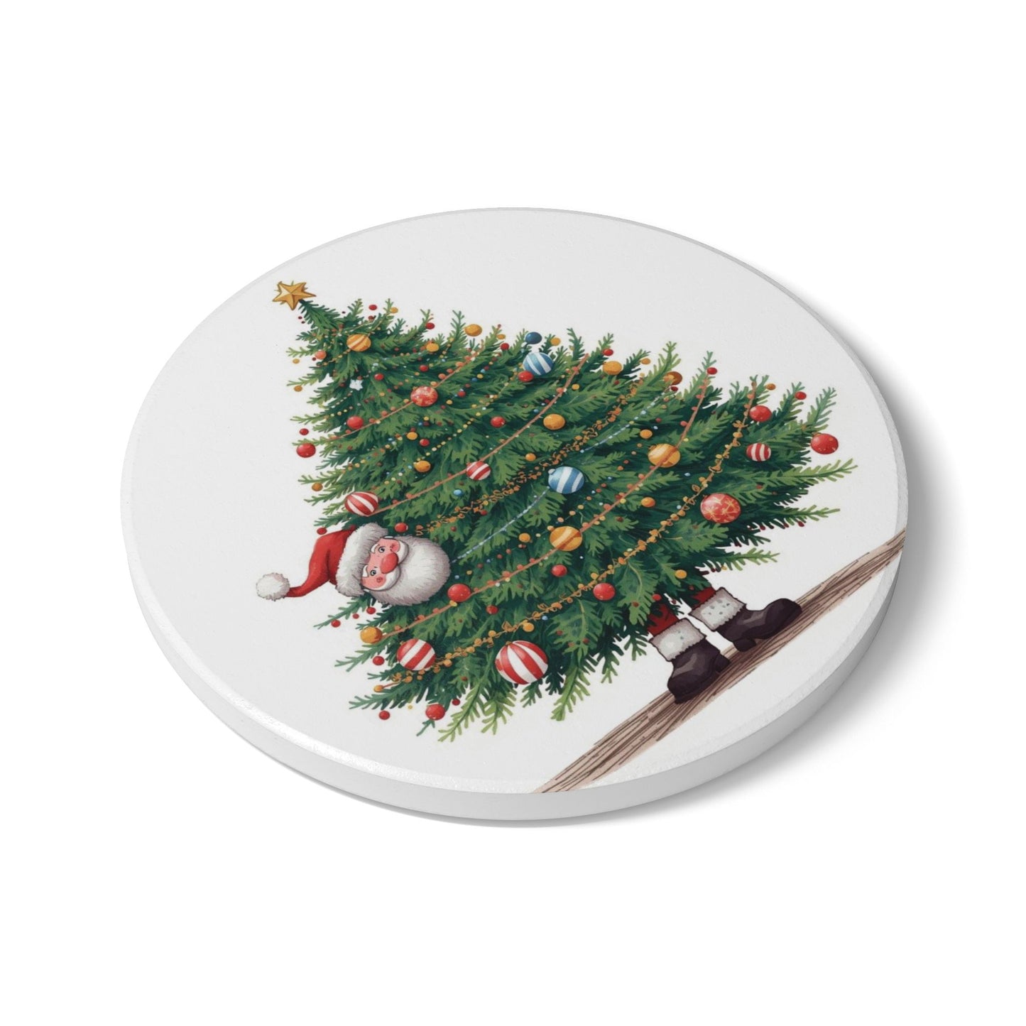 Christmas Tree Ceramic Coaster - Festive Holiday Decor, Santa Coaster
