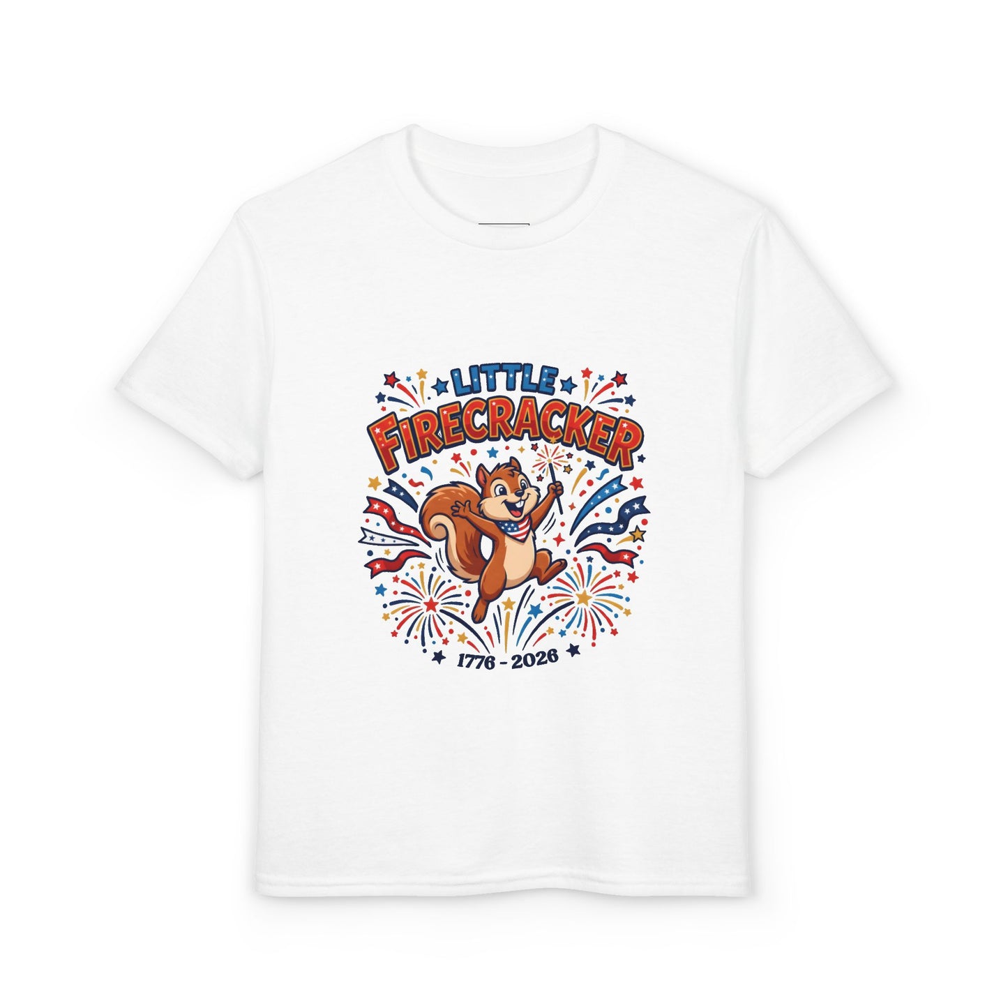 Kids "Little Firecracker" T-Shirt — Patriotic Fireworks Squirrel Tee, 4th of July Gift