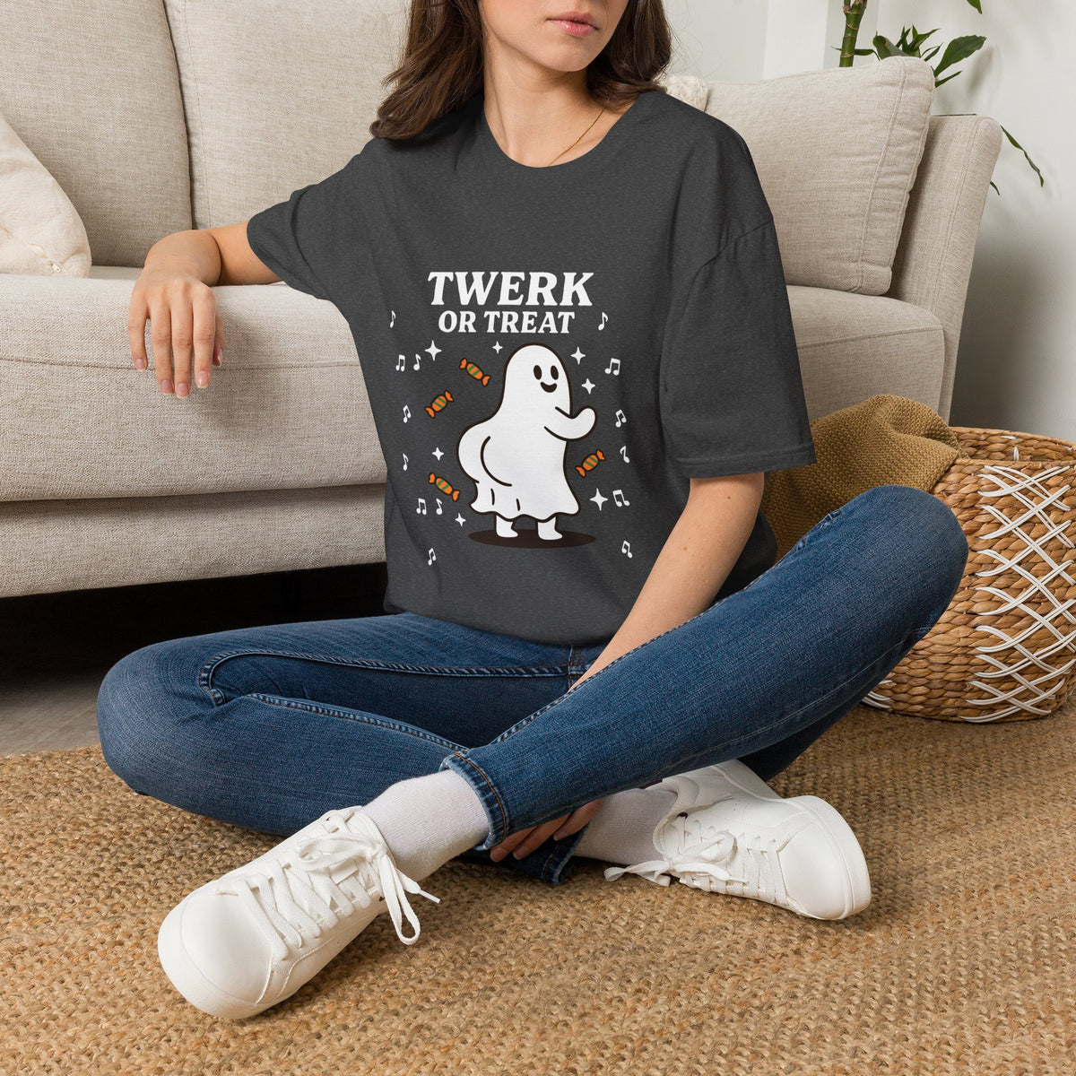 Whimsical Halloween T-Shirt for Adults, Fun Ghost Tee, Twerk or Treat Shirt, Unisex Costume Top, Spooky Celebration Apparel