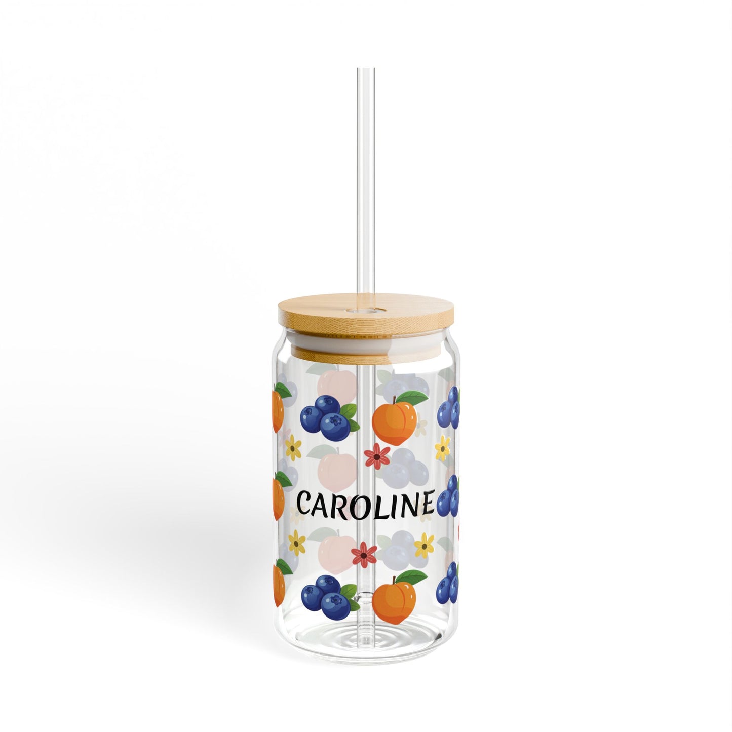Personalized Fruit Pattern Sipper Glass - 16oz Custom Name Juice Cup