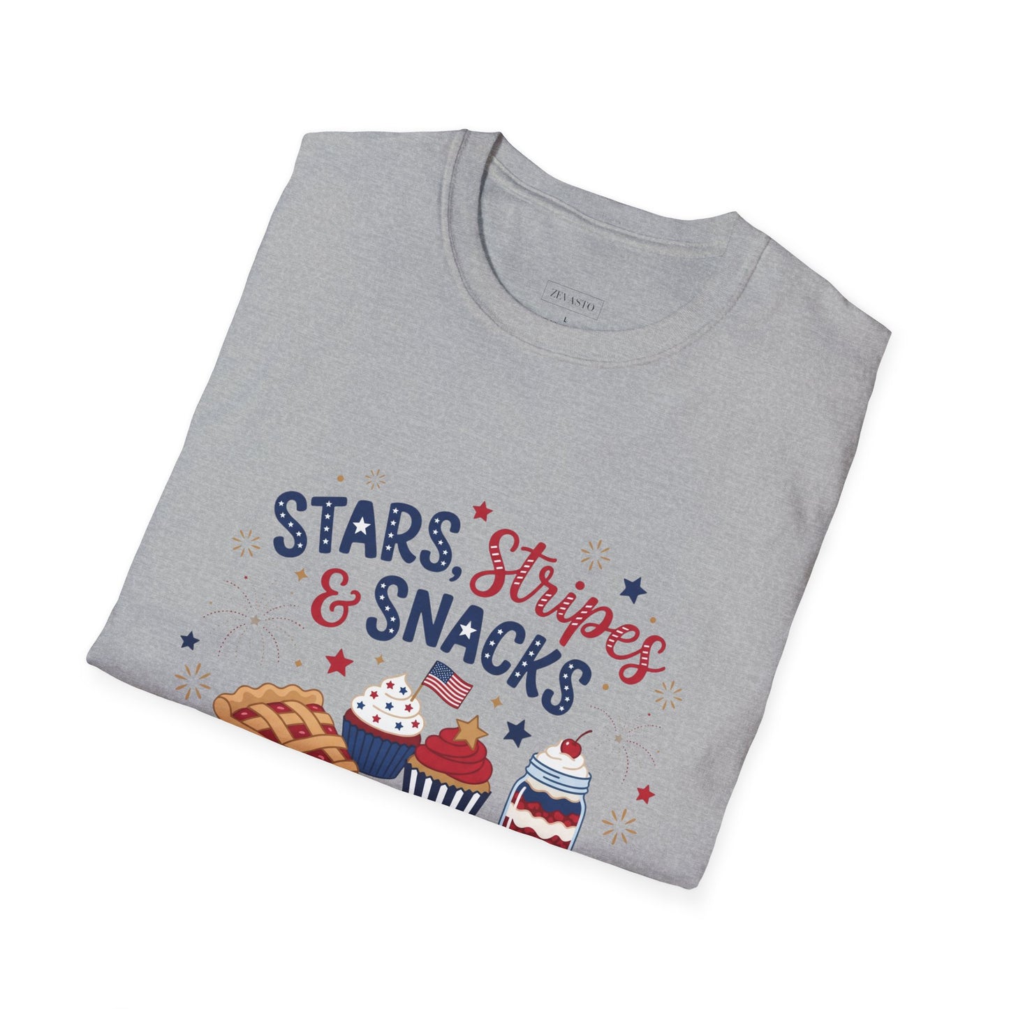 Stars, Stripes & Snacks T-Shirt — 4th of July Patriotic Dessert Tee