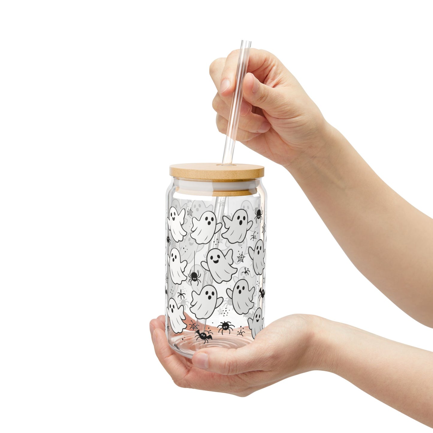 Ghostly Sipper Glass, 16oz - Cute Halloween Drinkware, Spooky Party Decor, Trick or Treat Cup