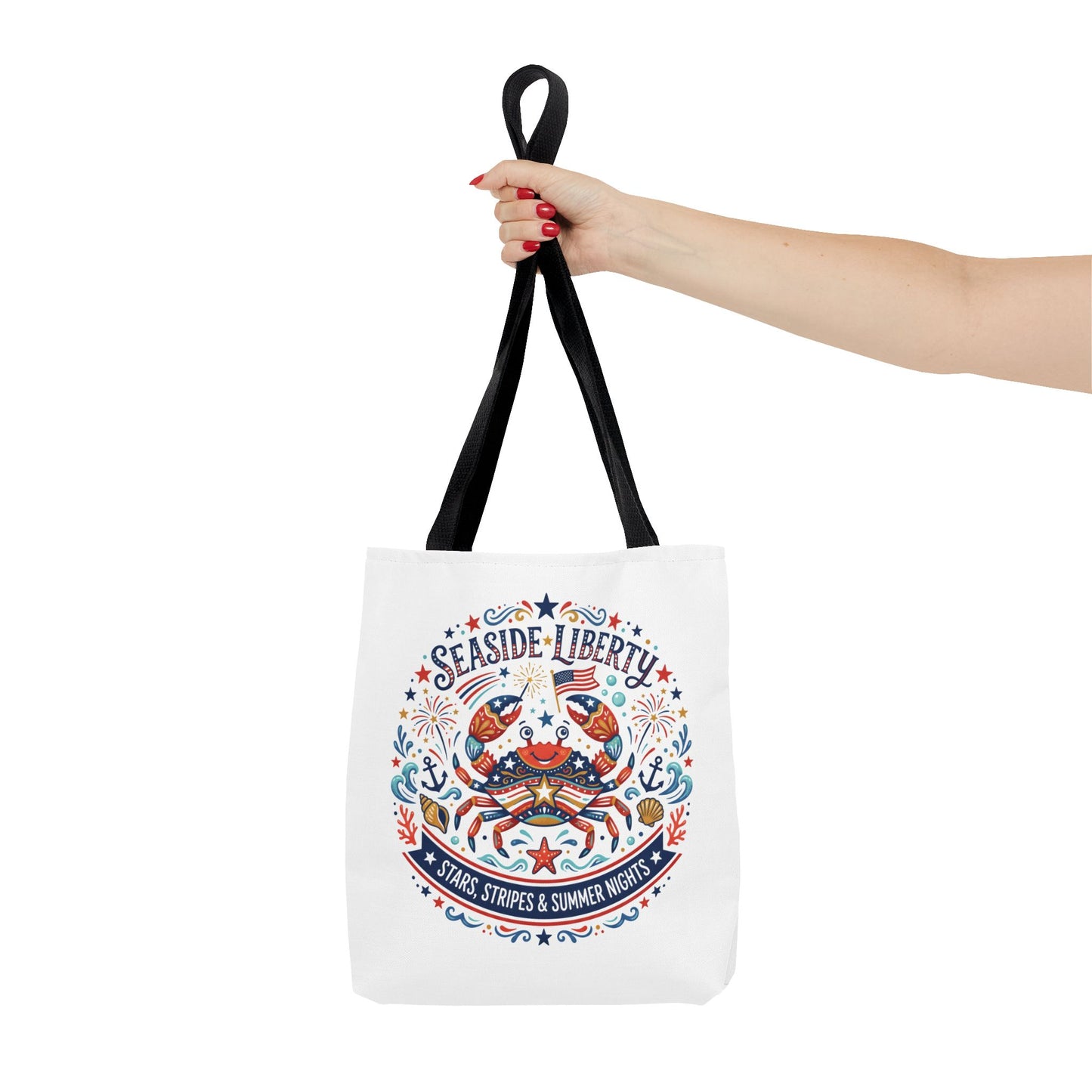 Seaside Liberty Tote Bag — 4th of July, Patriotic Bag "Stars, Stripes & Summer Nights"
