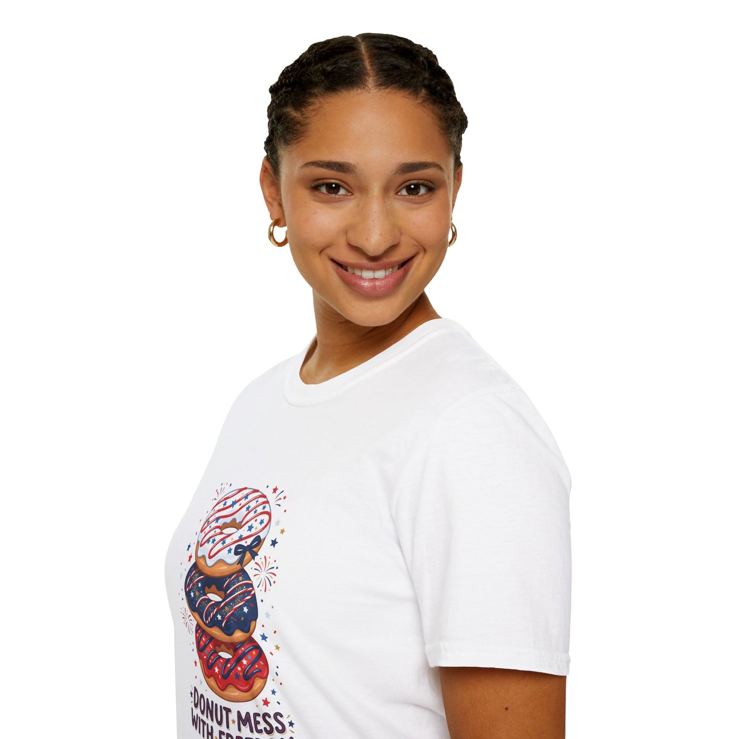 Donut Mess With Freedom T-Shirt — Patriotic Donut Stack 4th of July Tee