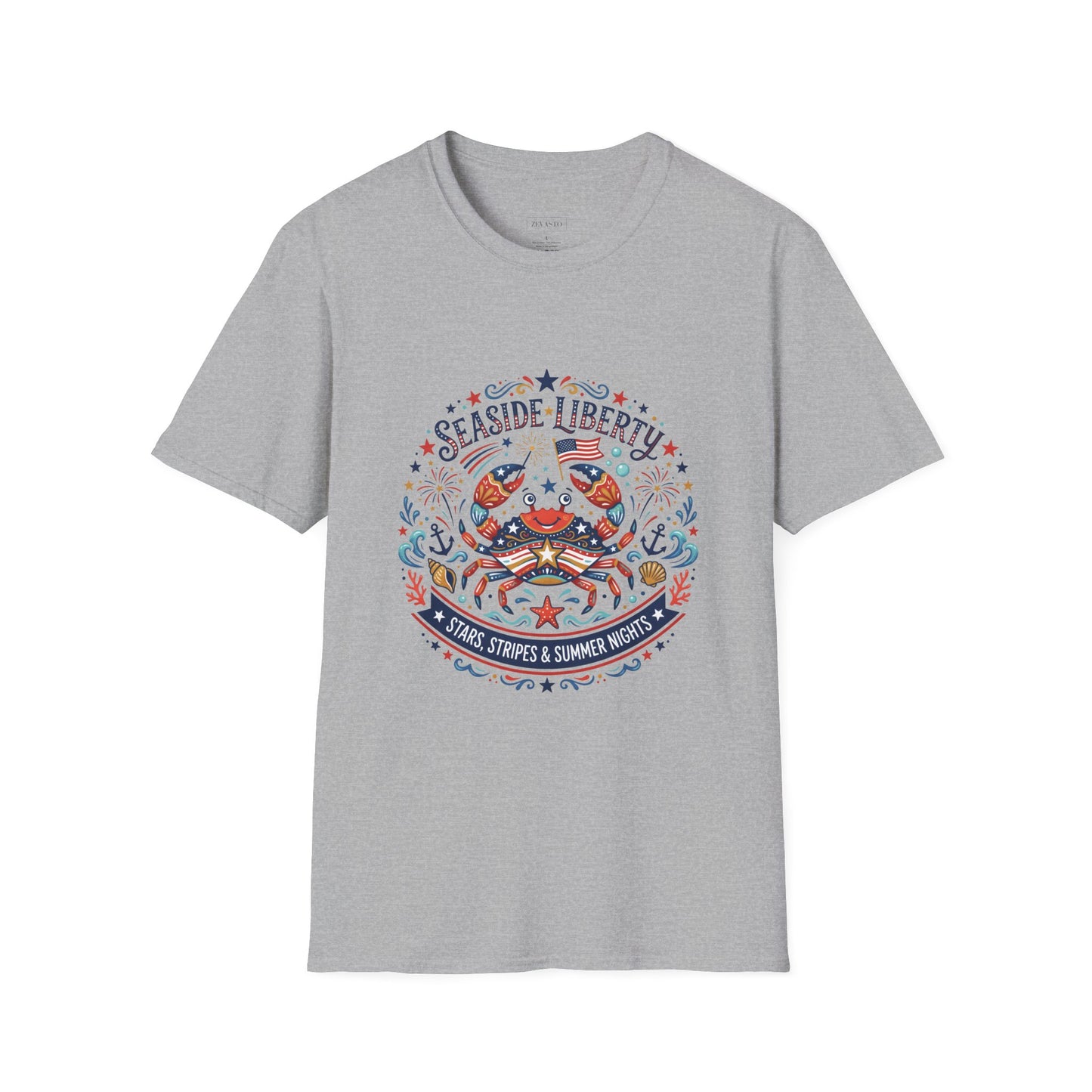 Seaside Liberty Crab T-Shirt — 4th of July Patriotic Summer Beach Tee
