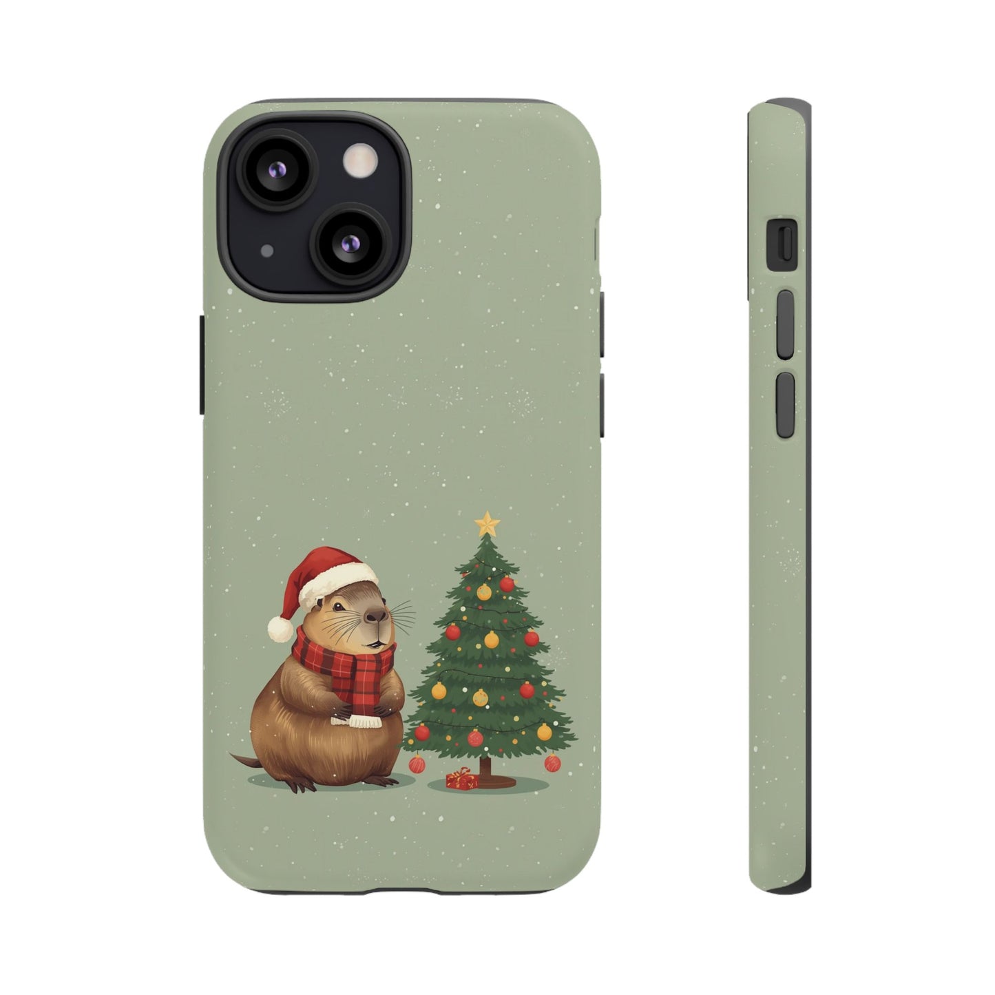 Christmas Phone Case with Capybara Design, Dual Layer Protective Case for Iphone 17, 16, 15, 14, 13 & Samsung
