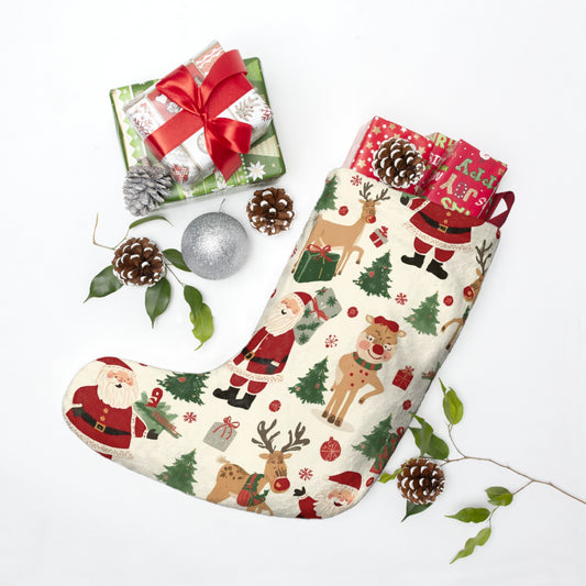 Festive Christmas Stockings, Holiday Decor, Santa and Reindeer Wall Hanging