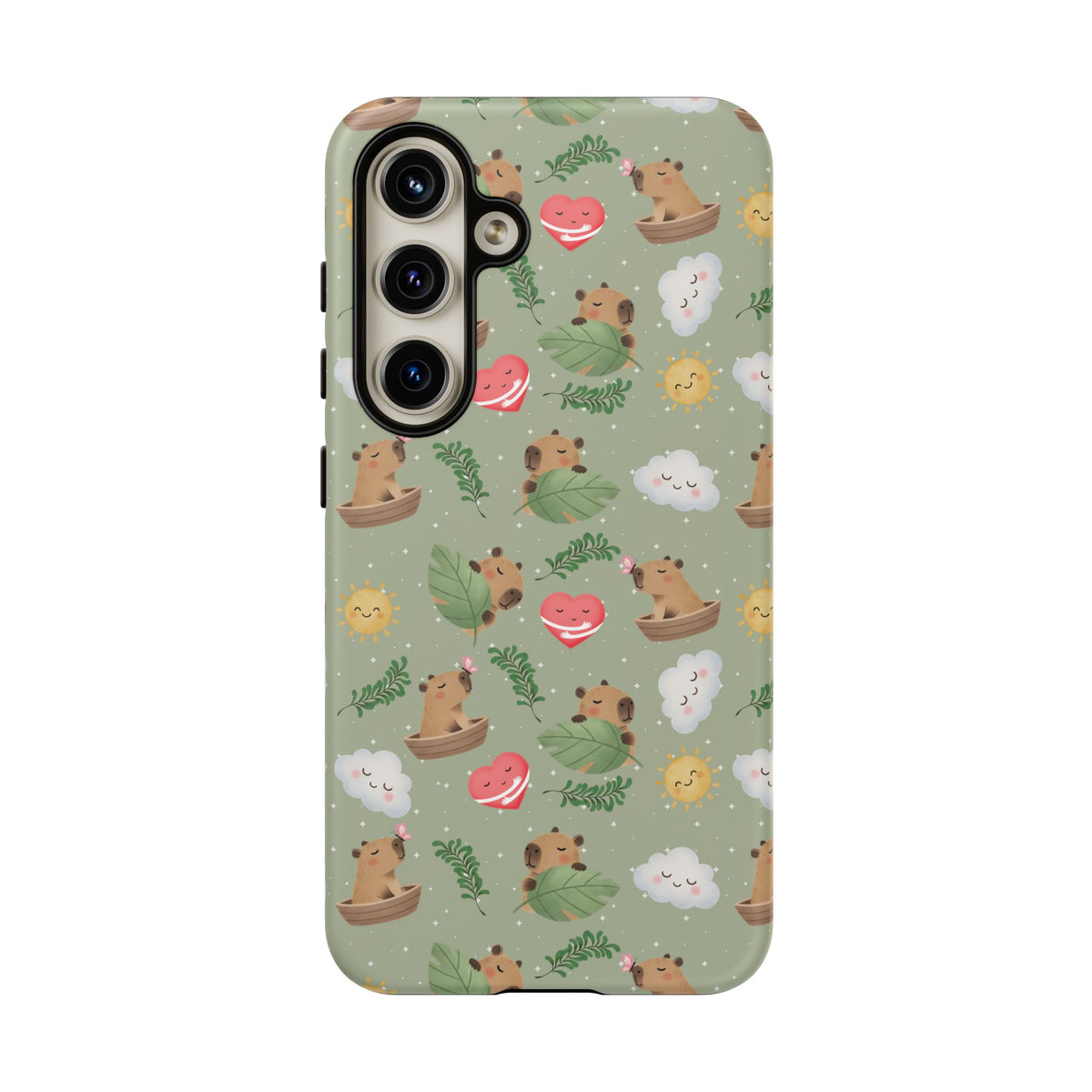 Cute Capybara Pattern Phone Case — Green Botanical Tough Case