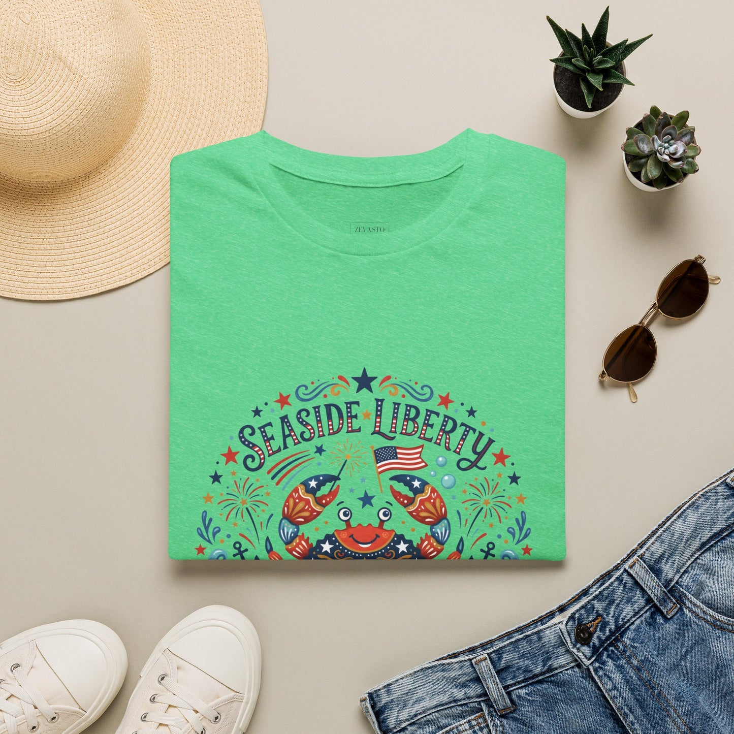 Seaside Liberty Crab T-Shirt — 4th of July Patriotic Summer Beach Tee