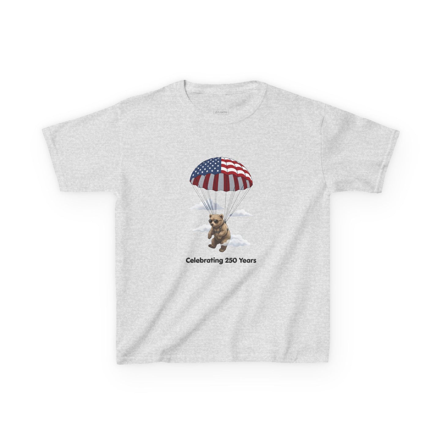 Kids Tee — Patriotic Parachute Bear "Celebrating 250 Years"