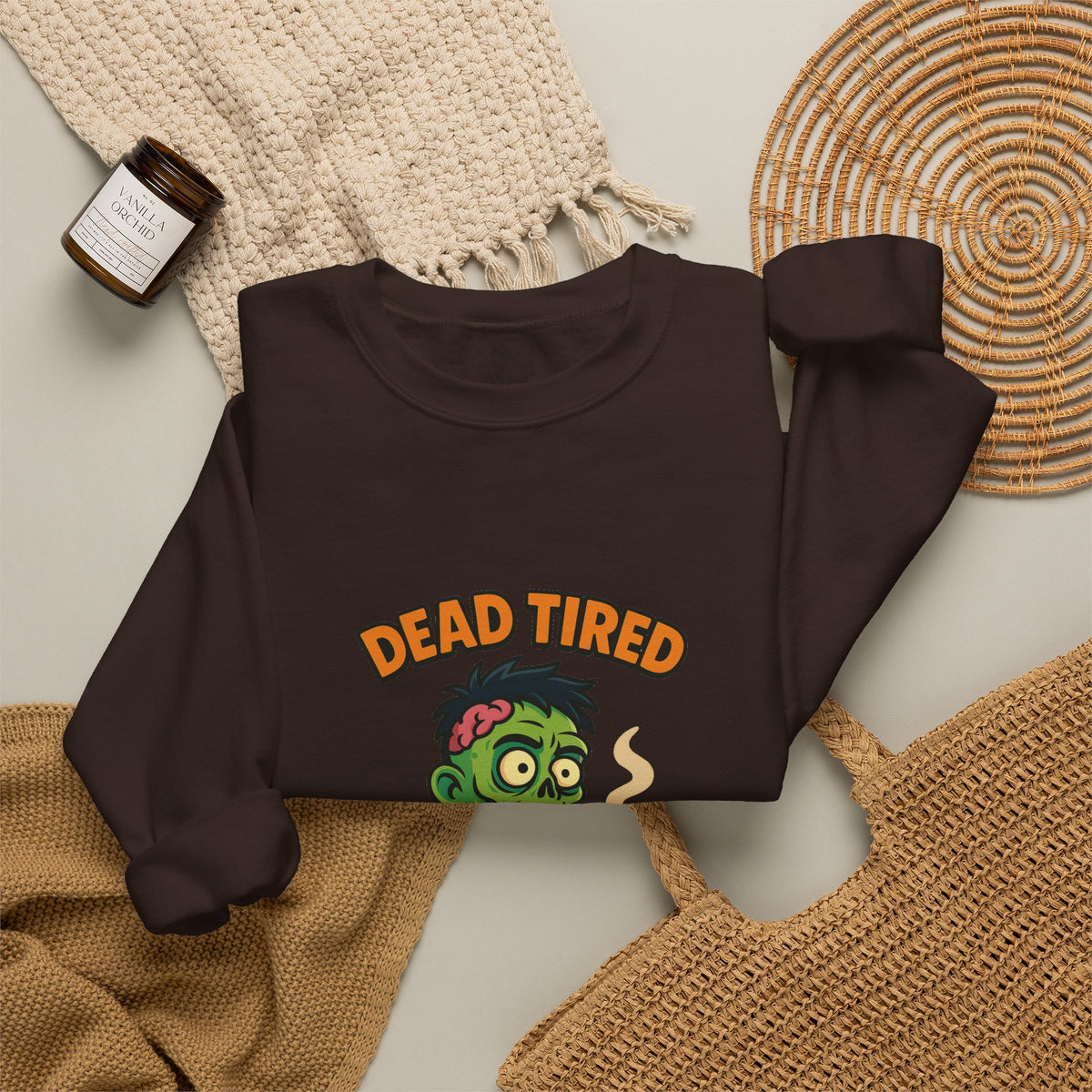 Dead Tired Zombie Sweatshirt, Funny Halloween Crewneck, Spooky Season Apparel