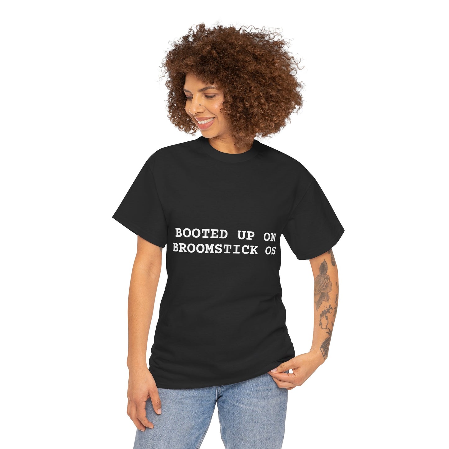 Broomstick OS Tee, Funny Graphic Tee for Tech Lovers, Unisex Cotton T-Shirt